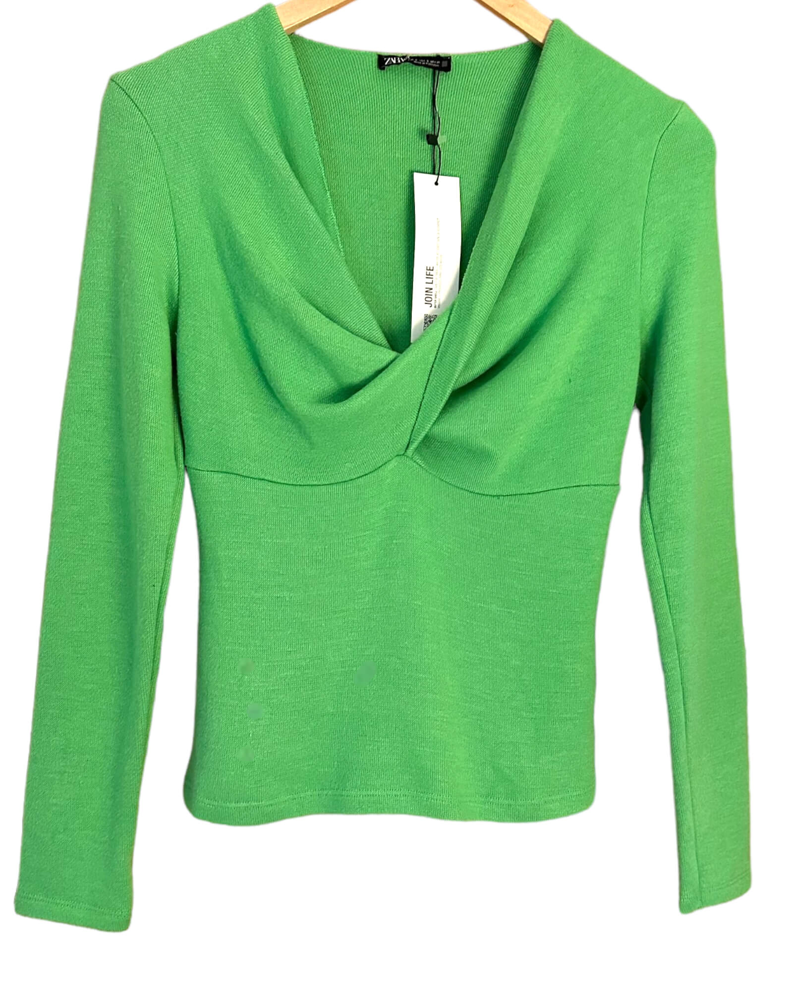 Bright Spring apple green ZARA twist front knit top