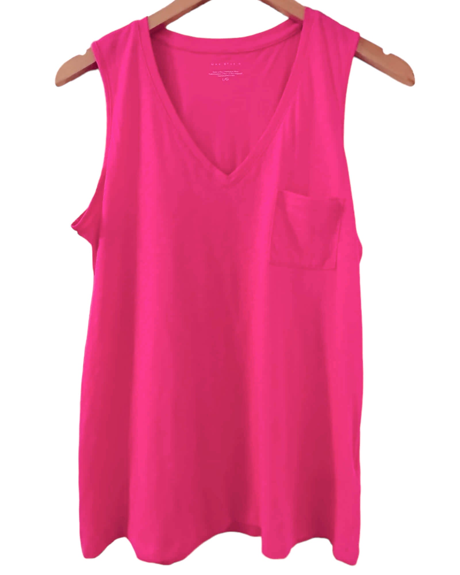 Bright Spring MAX STUDIO azalea pink sleeveless v-neck pocket tee t-shirt