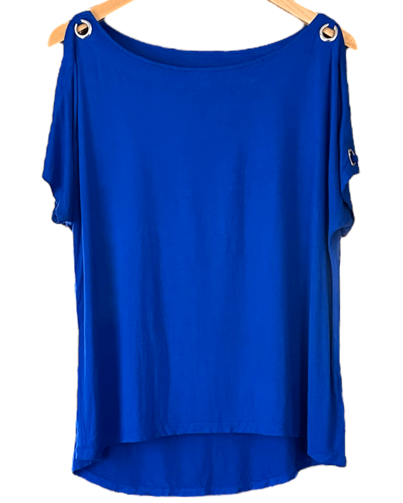 Bright Winter CABLE AND GAUGE cobalt blue grommet sleeve top