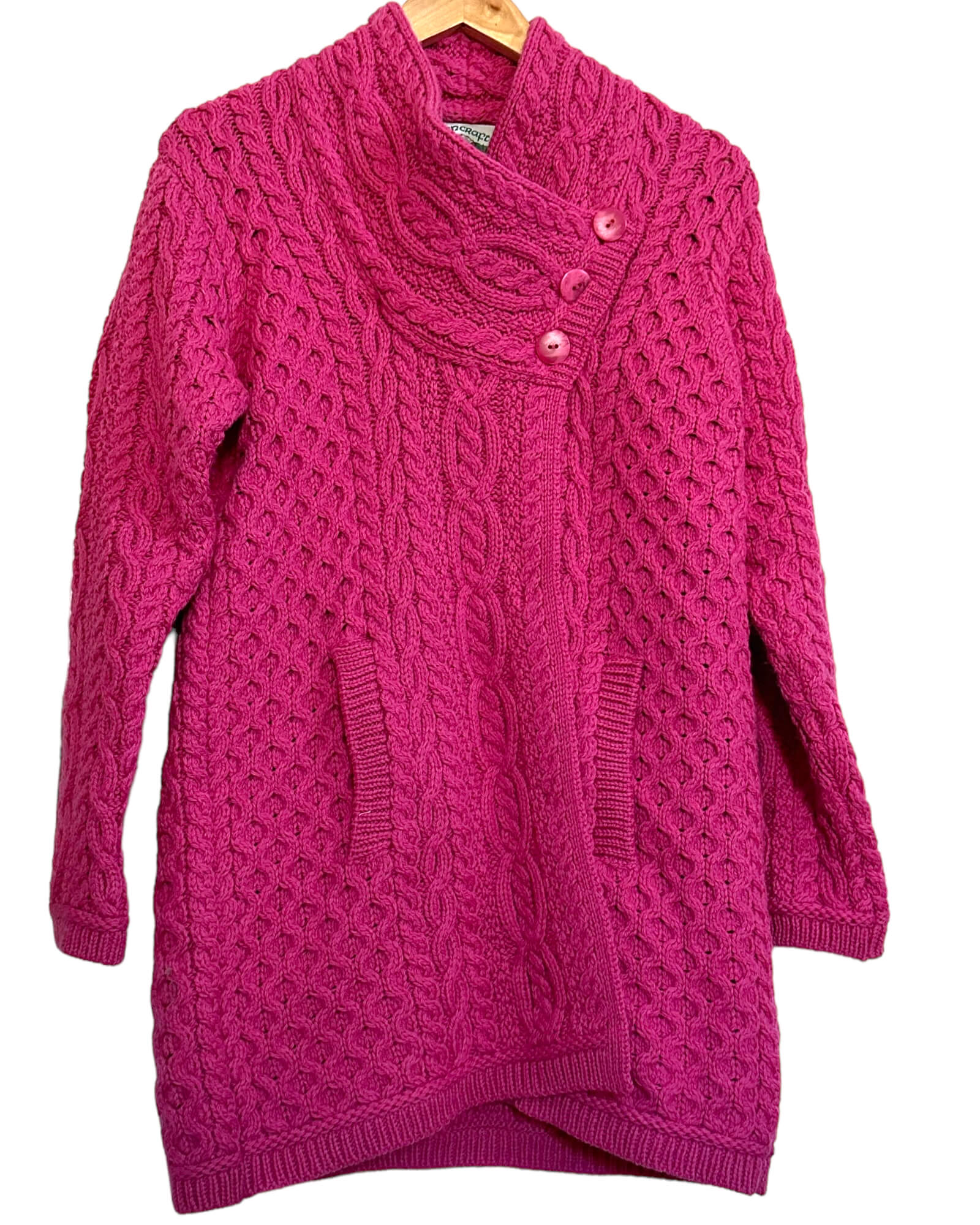 Cool Summer ARAN CRAFTS fuchsia pink cable knit sweater jacket