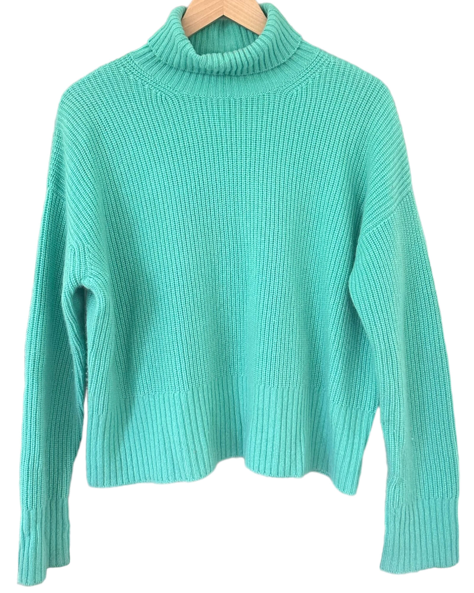 Cool Summer GOBI rivulet green cashmere turtleneck sweater
