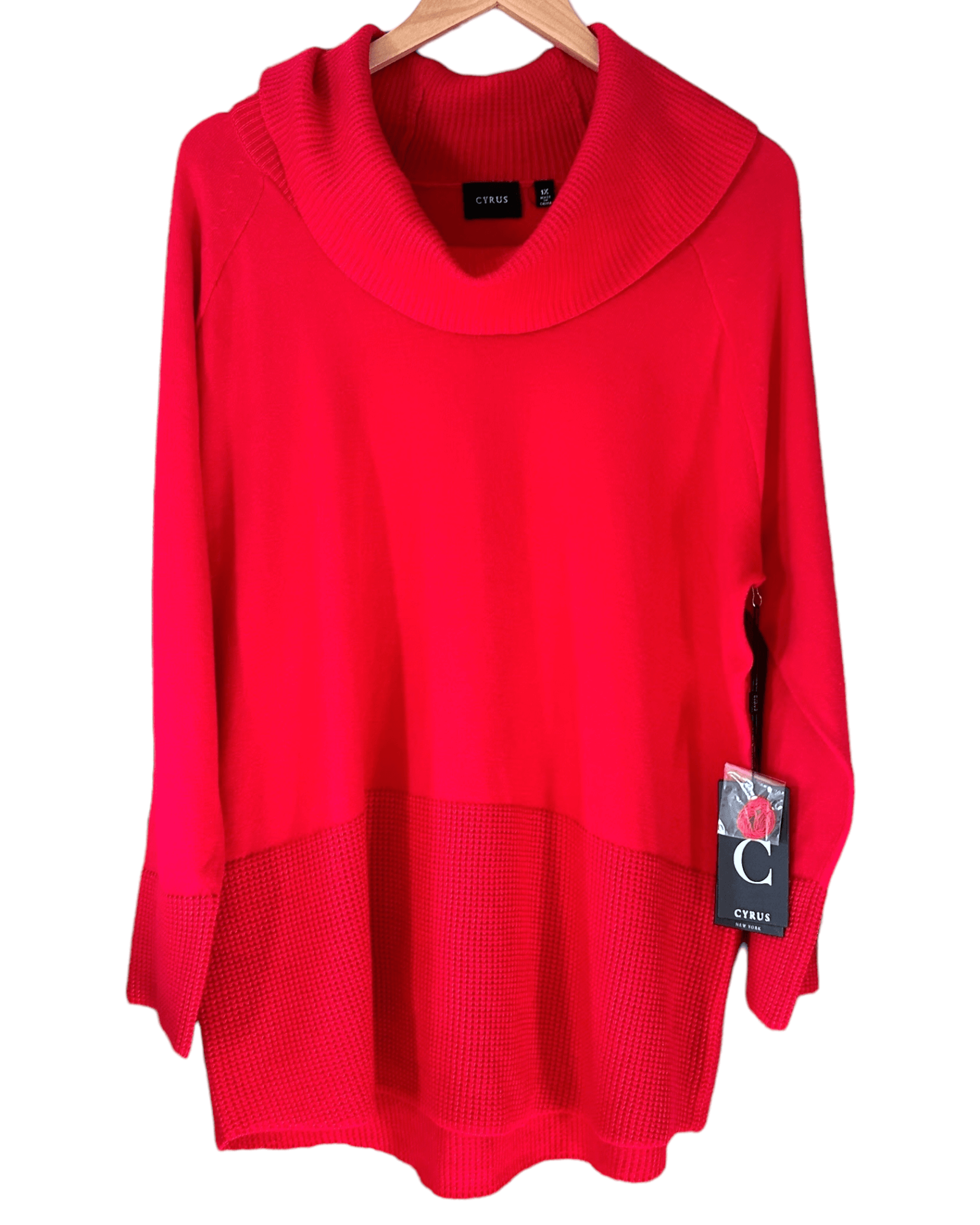 Cool Winter CYRUS cherry red cowl neck tunic sweater