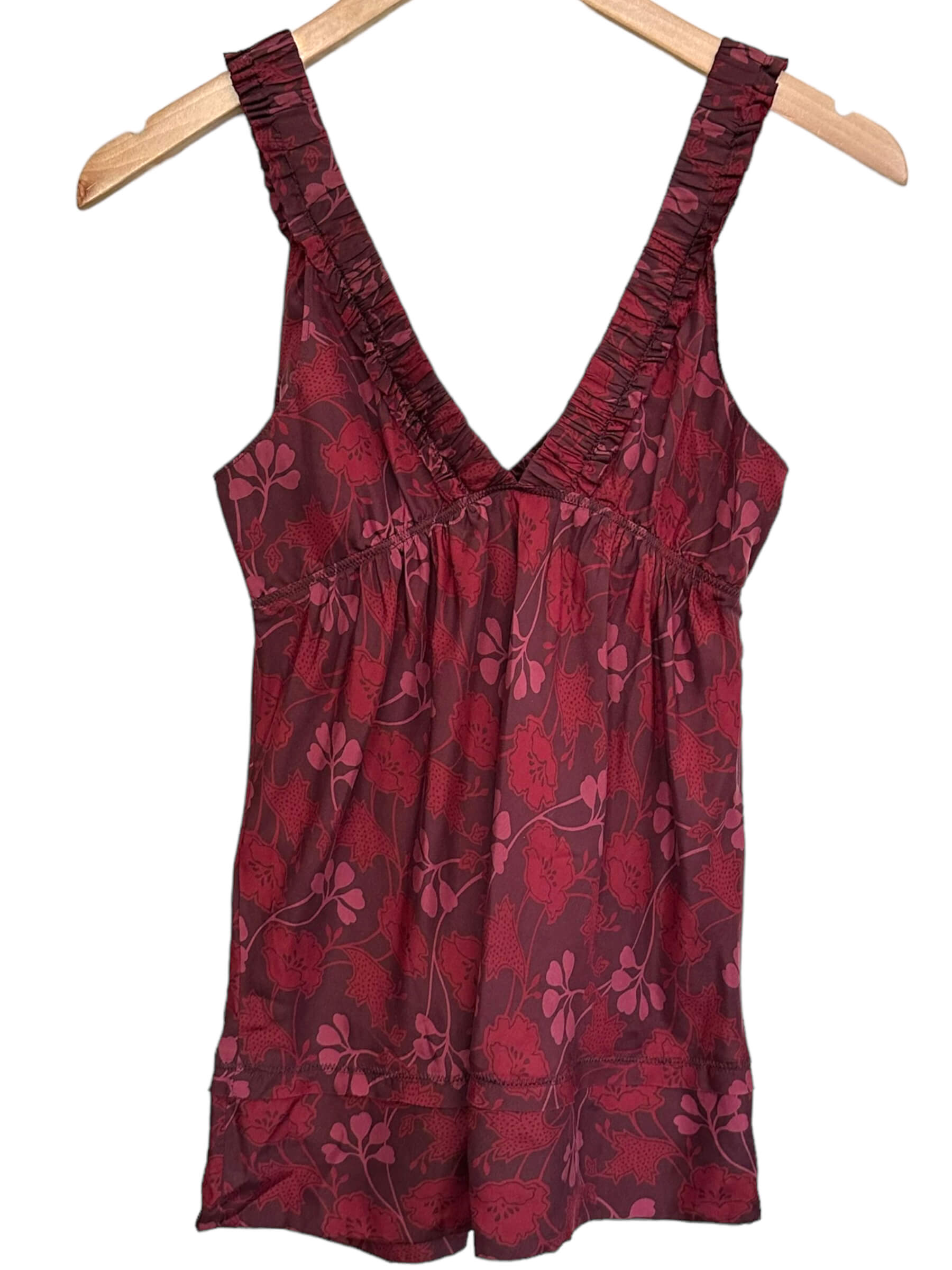 Dark Autumn GAP red floral double v-neck sleeveless silk top