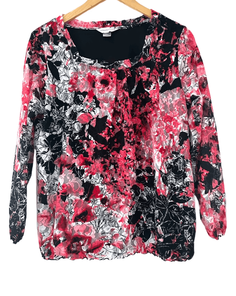 Dark Winter CHRISTOPHER BANKS pink and black floral lace blouse