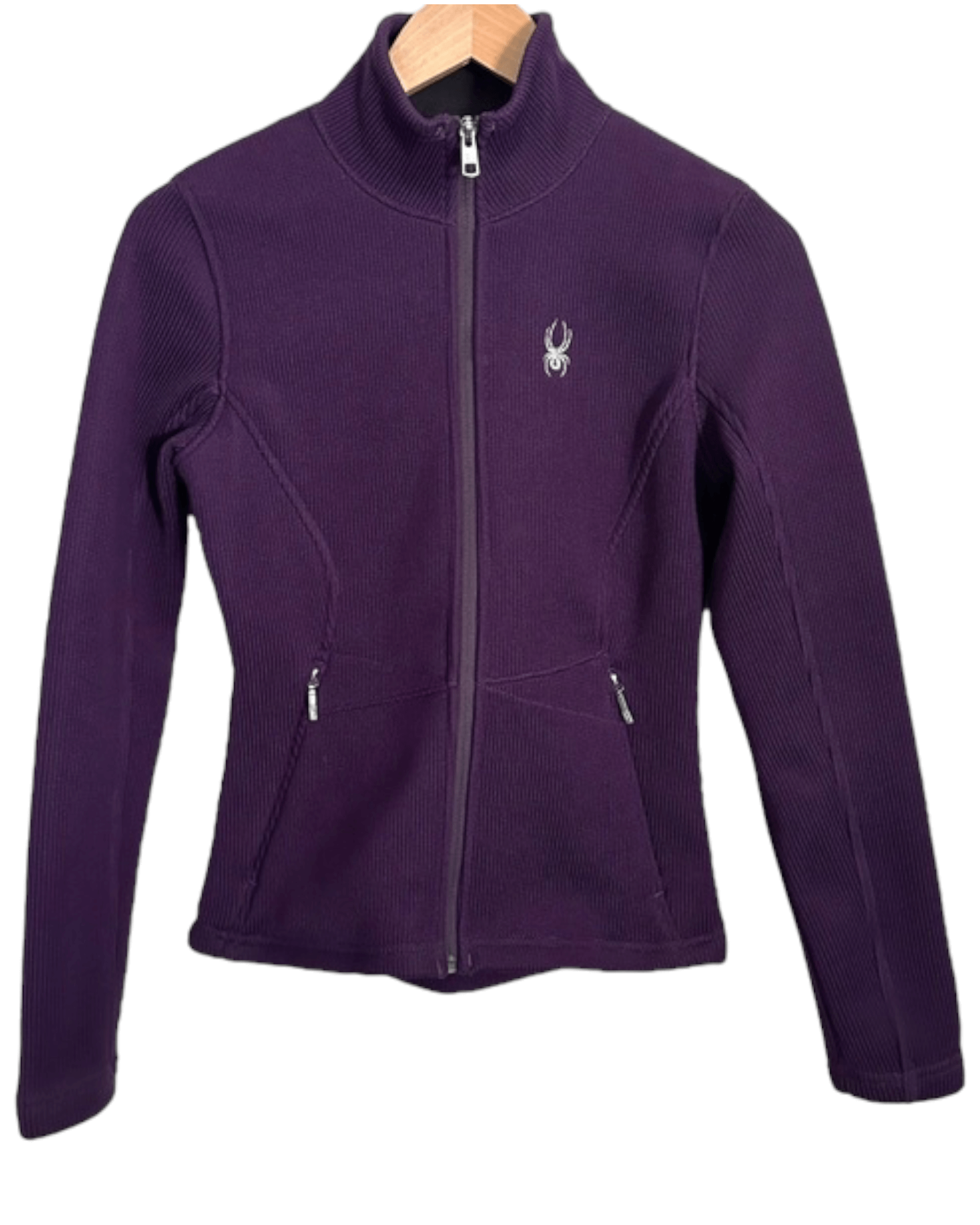 Dark Winter SPYDER royal purple ribbed mock neck ski sweater jacket