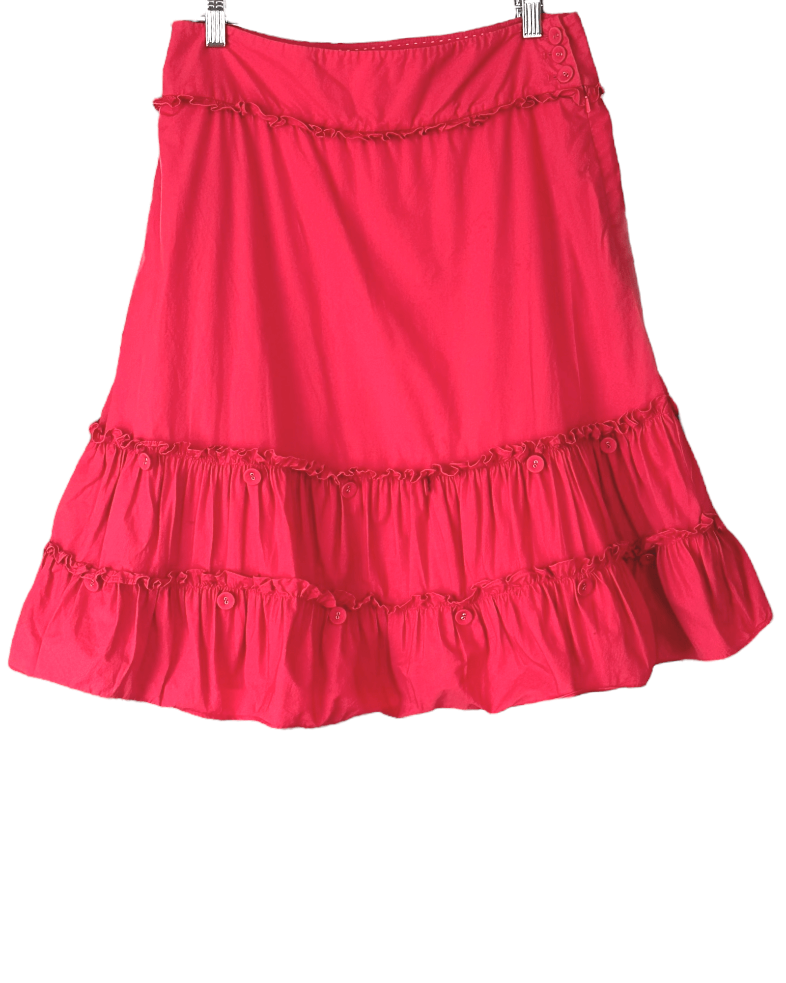 Light Spring ELEVENSES for ANTHROPOLOGIE raspberry red ruffle button skirt
