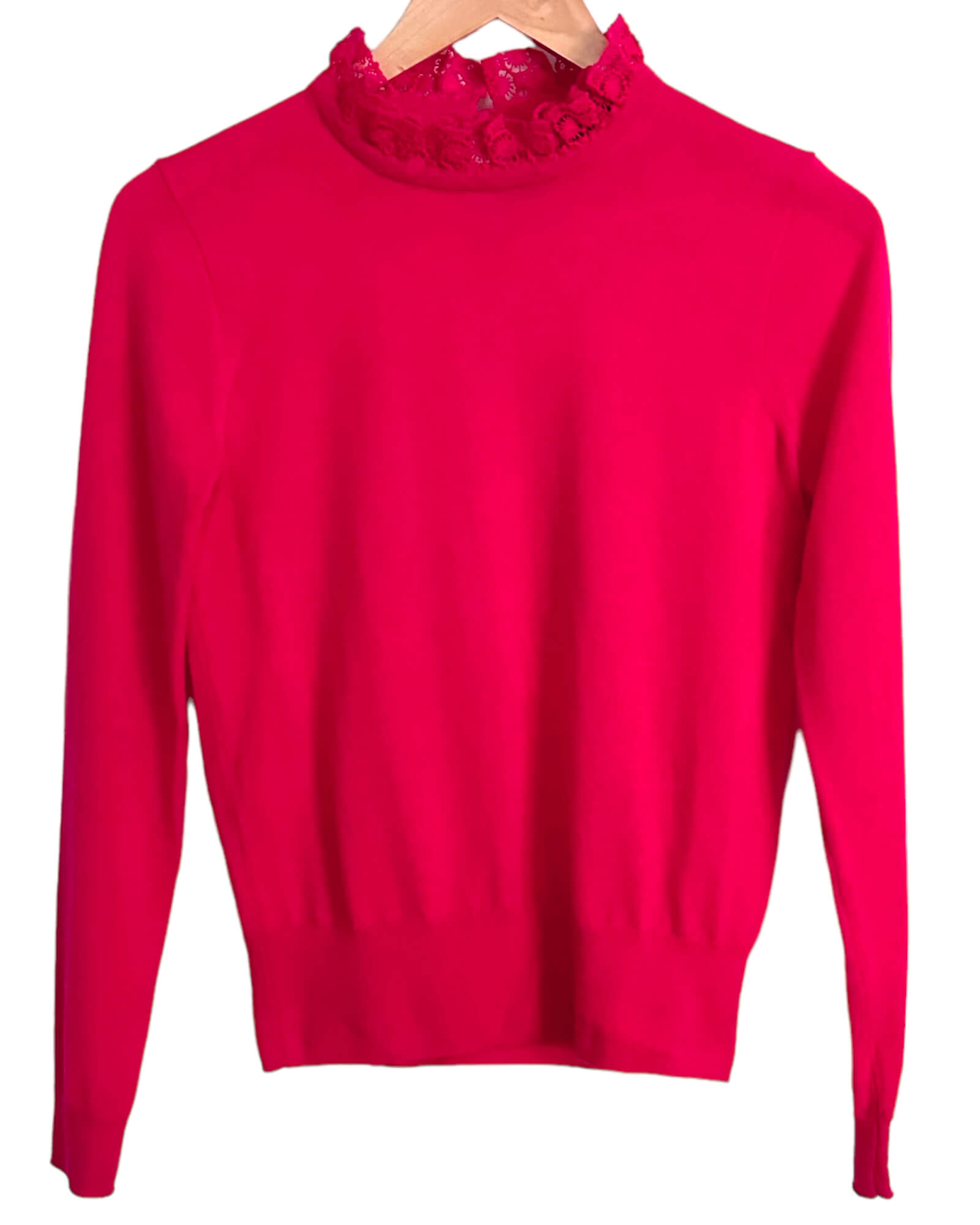 Light Spring J.CREW poppy pink lace trim wool sweater