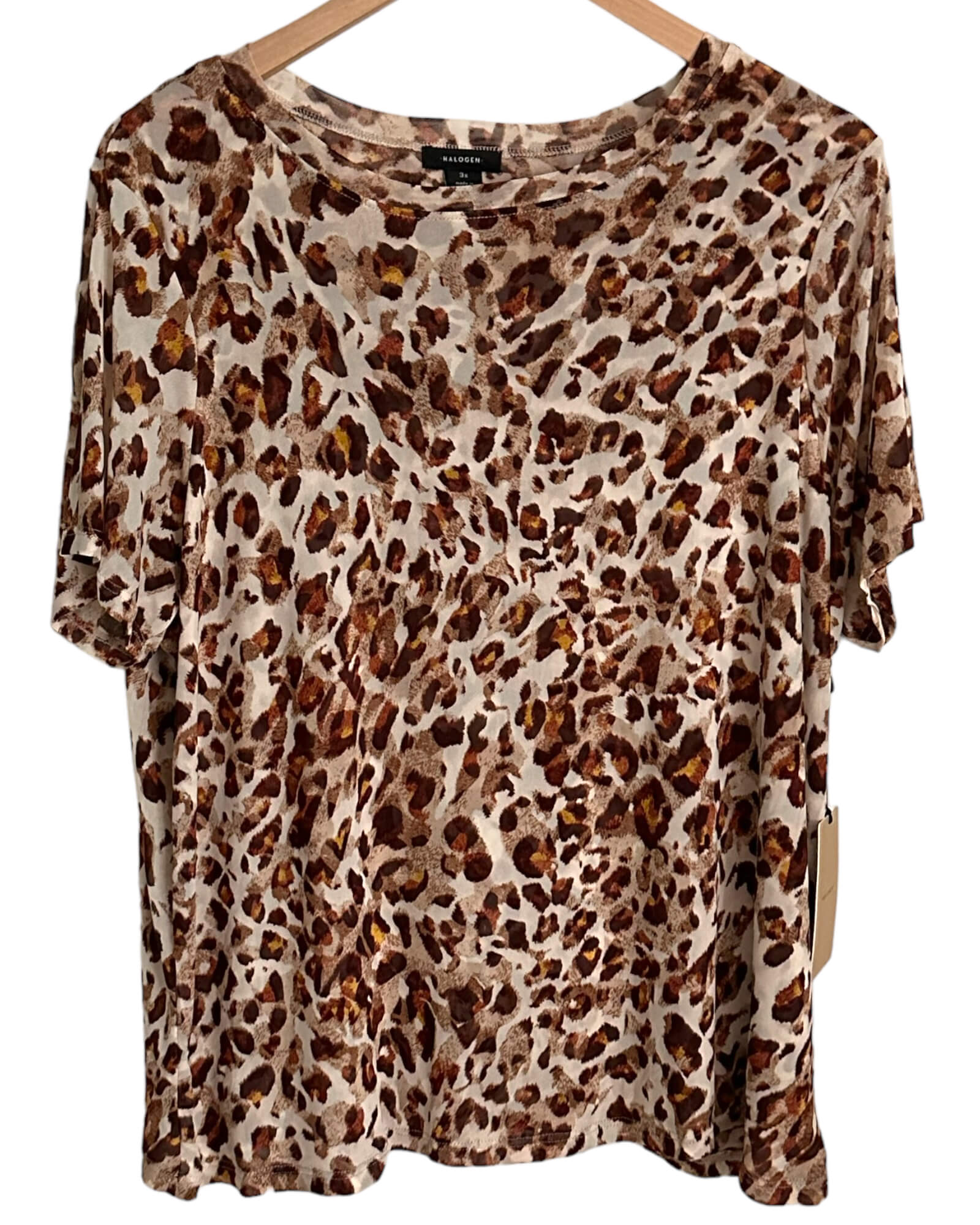 Soft Autumn HALOGEN leopard print semi-sheer crewneck top