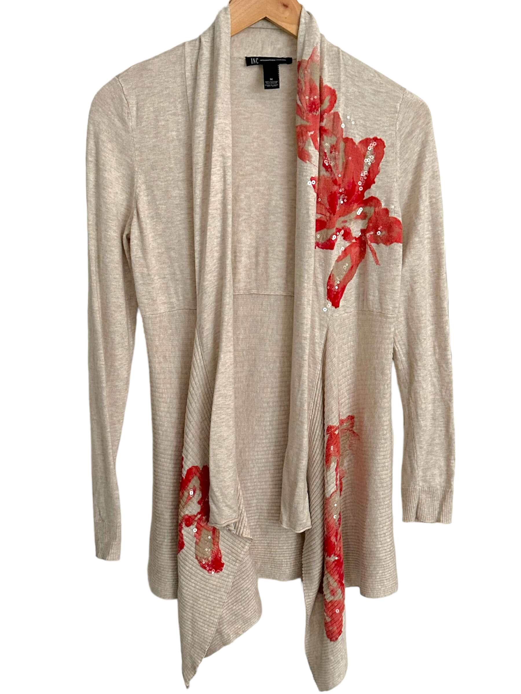 Soft Autumn INC INTERNATIONAL CONCEPTS sequin floral open cardigan sweater