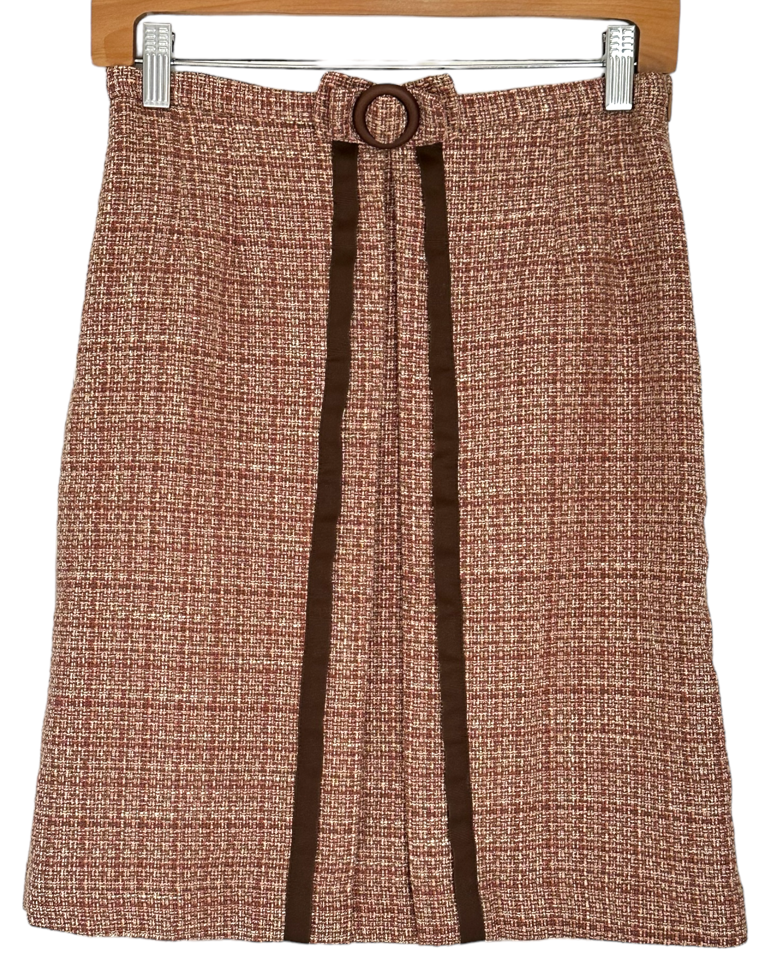 Soft Autumn INC tweed ribbon trim pencil skirt