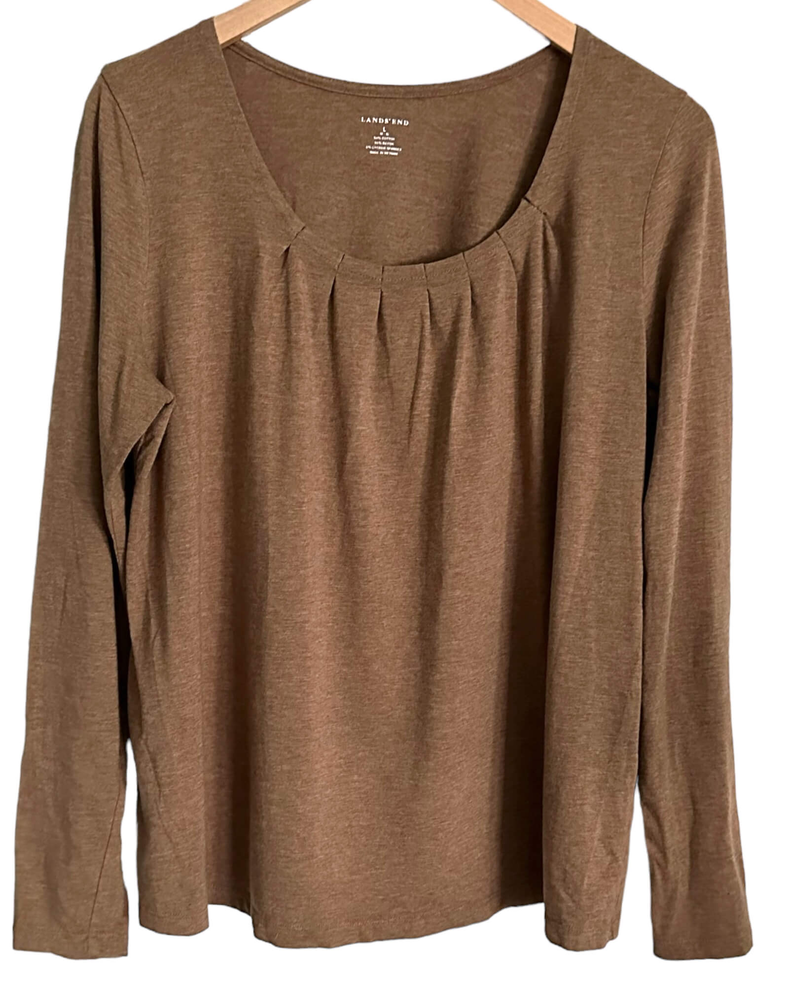 Soft Autumn LANDS' END pleated brown heather tee