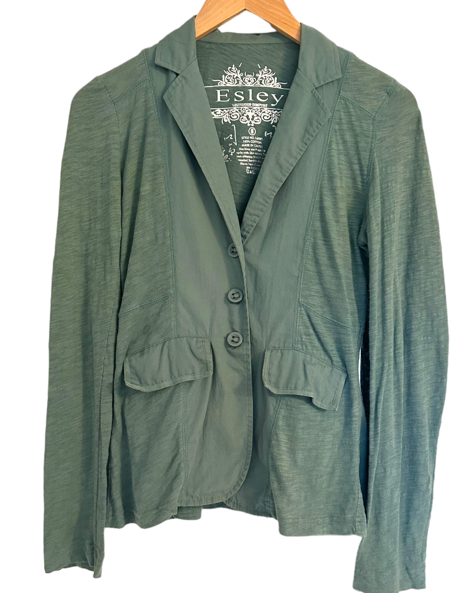 Soft Summer ESLEY dusty sage green jersey knit button jacket