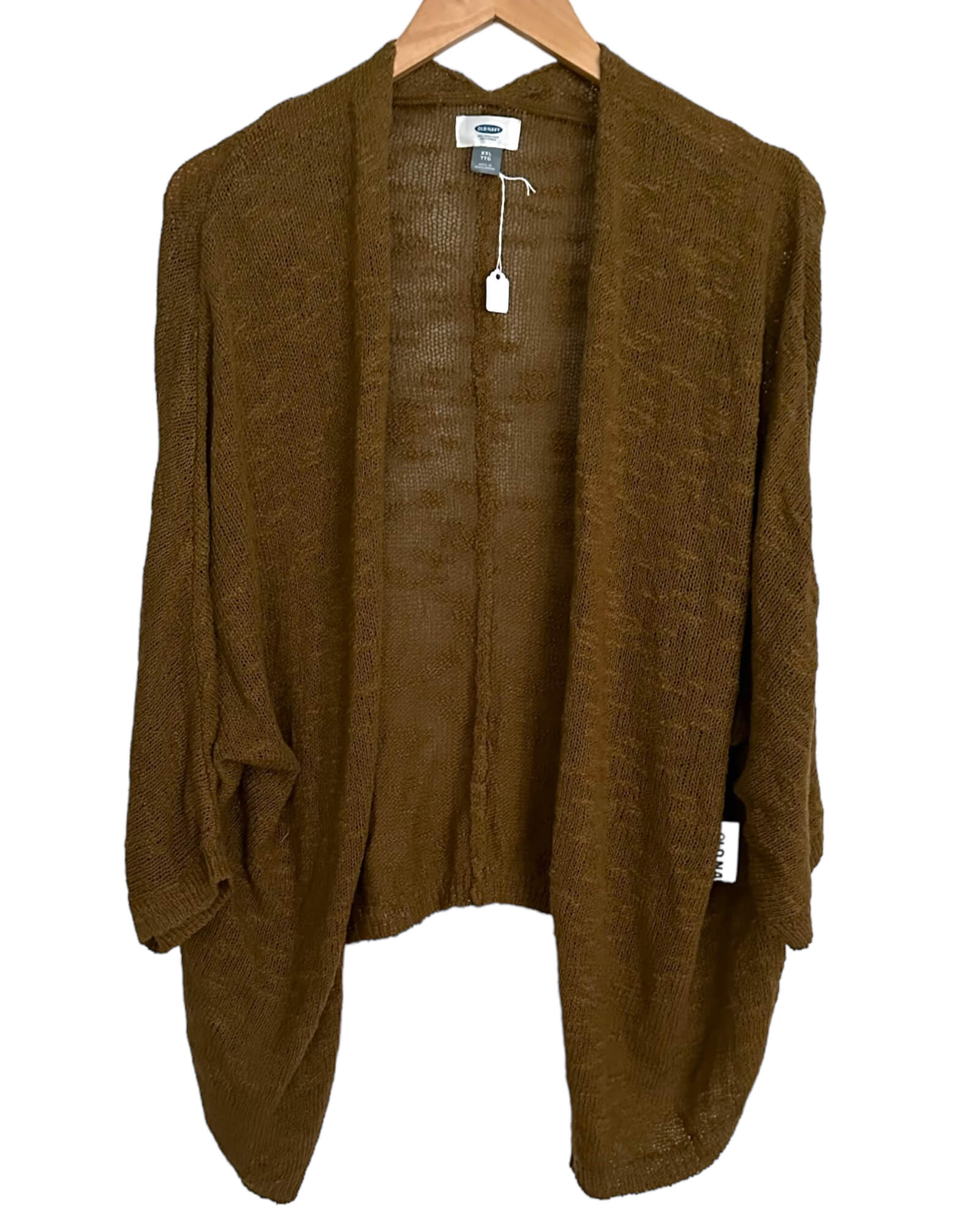 Warm Autumn OLD NAVY moss brown slub knit open cardigan sweater