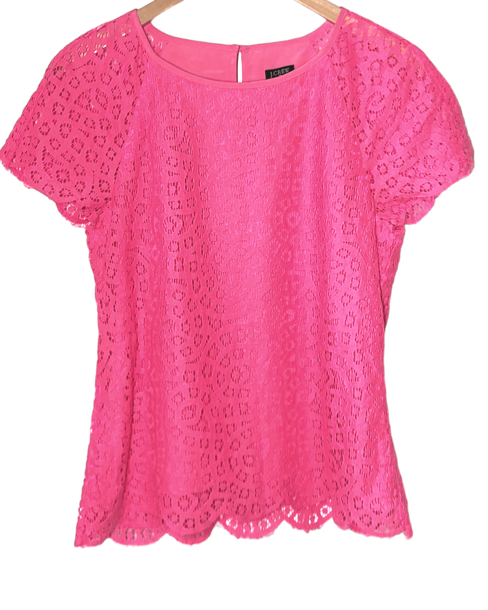 Bright Spring J.CREW hot pink raindrop lace blouse