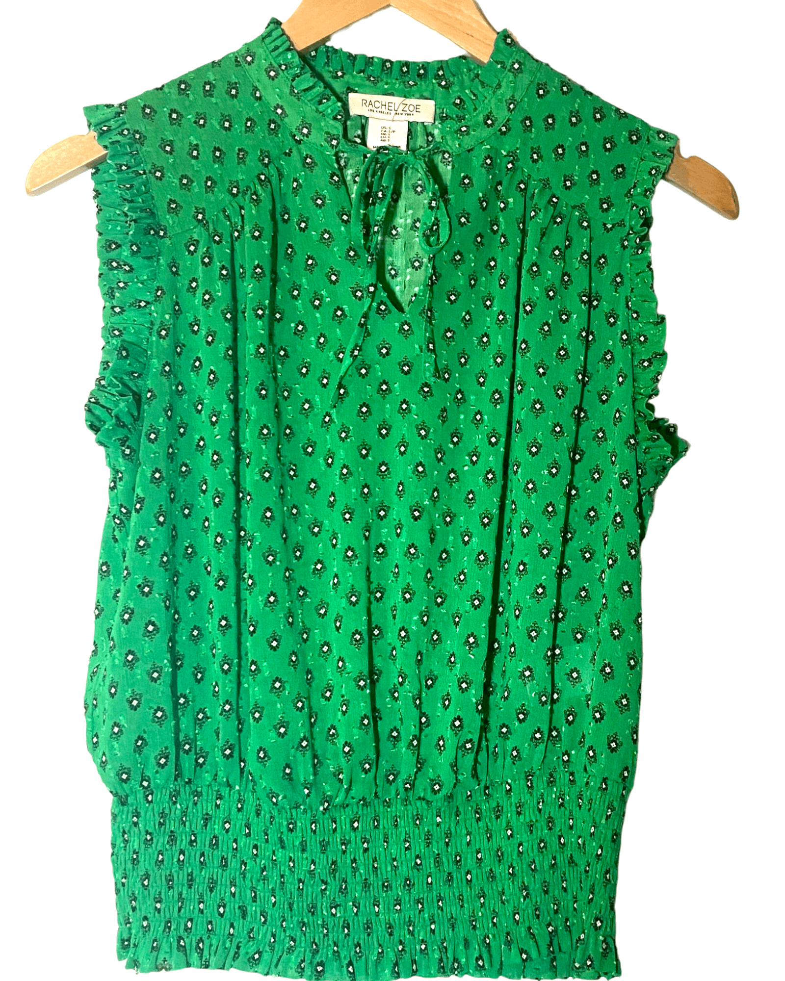 Bright Spring RACHEL ZOE green floral print sleeveless tie top