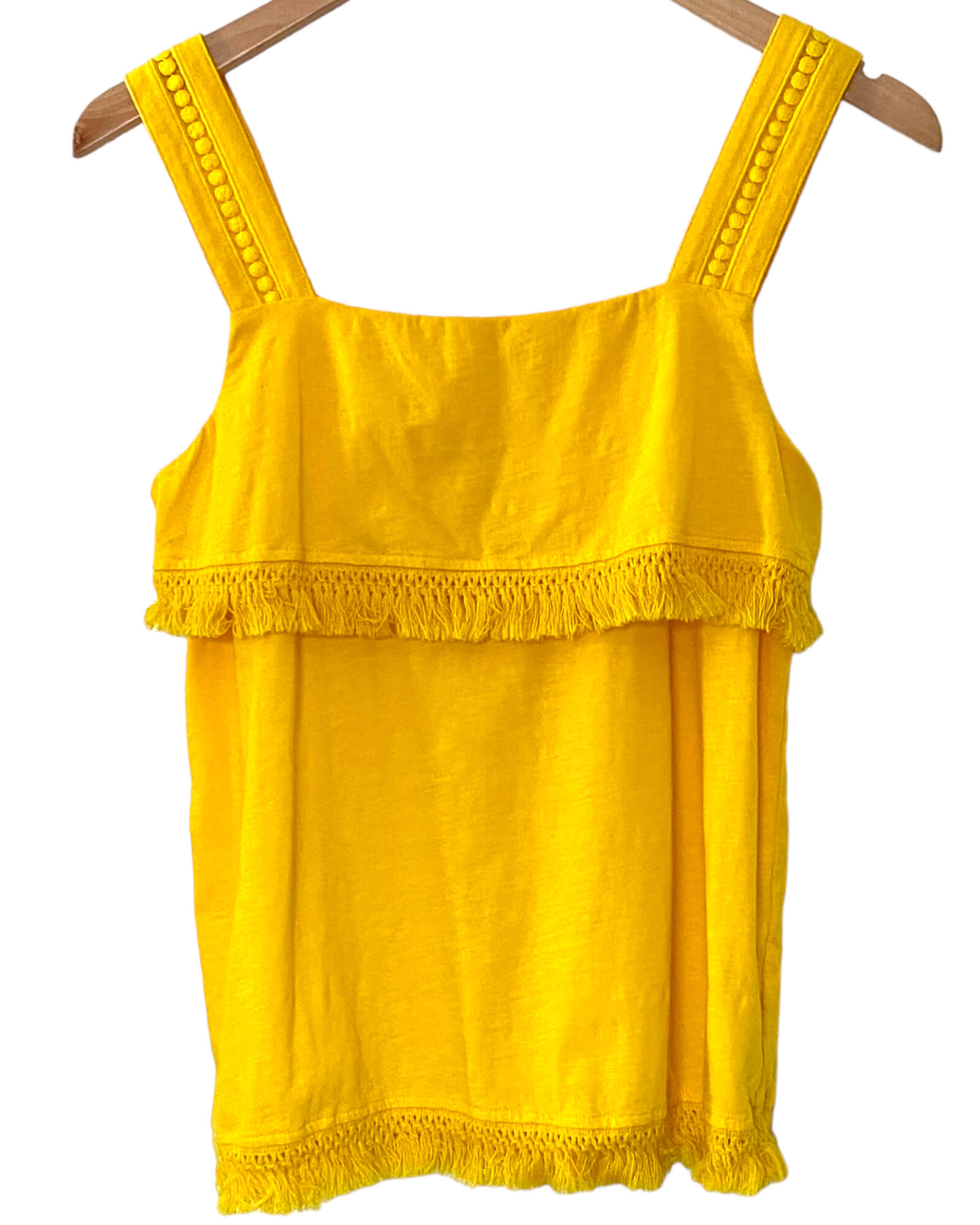 Bright Spring J.CREW sunshine yellow crochet fringe top