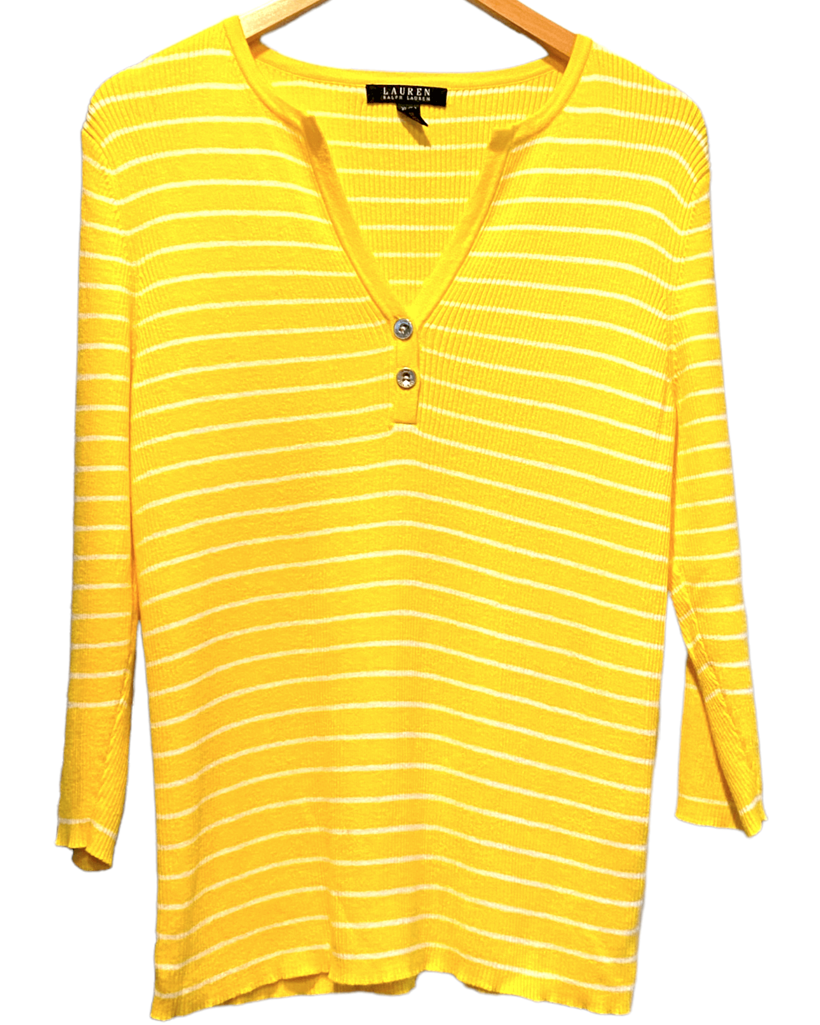 Bright Winter RALPH LAUREN yellow stripe split neck knit top