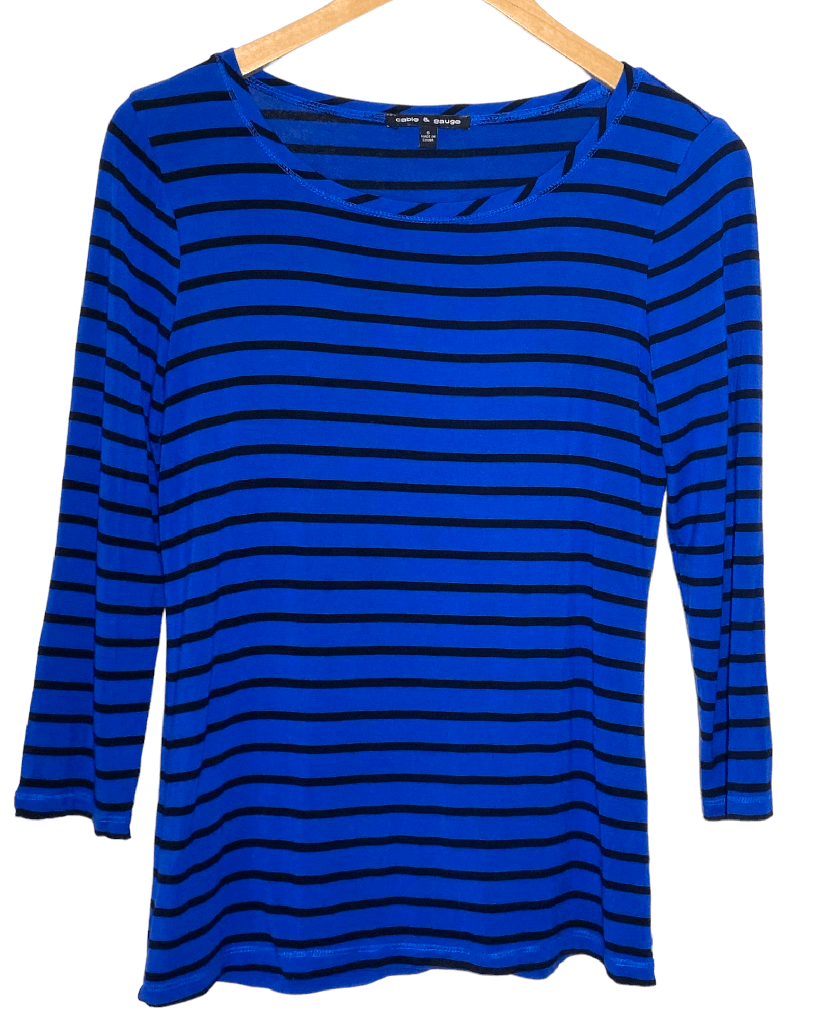Bright Winter CABLE & GAUGE cobalt and black stripe top