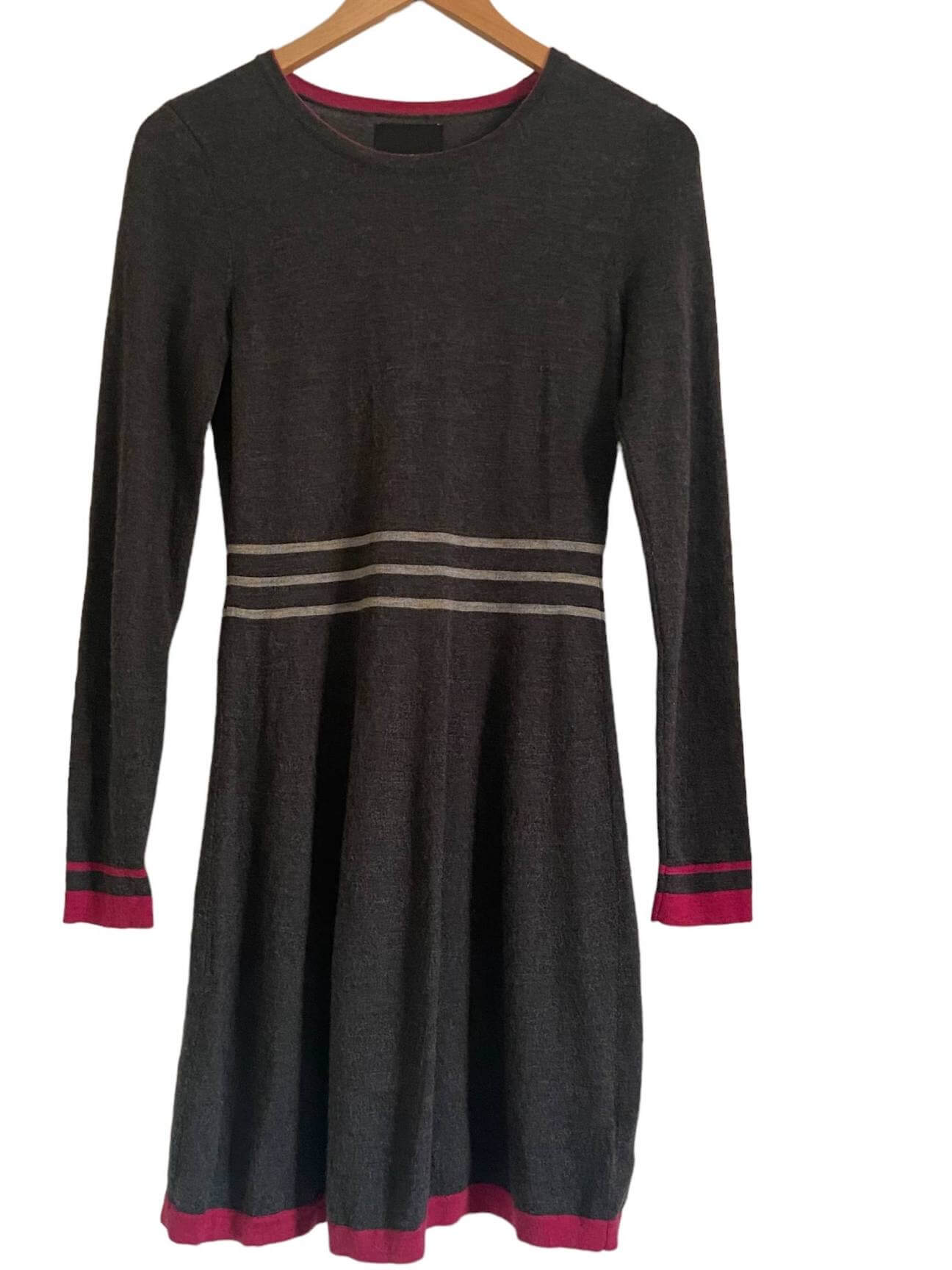 Dark Winter CYNTHIA ROWLEY gray banded wool sweater dress