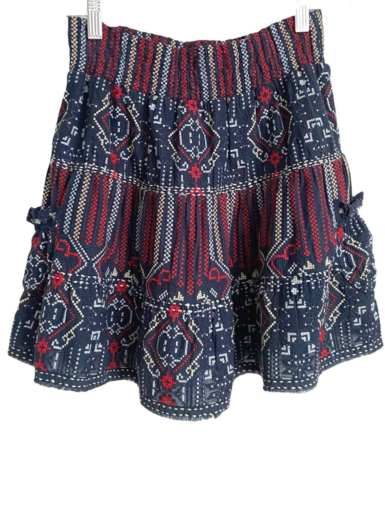 Dark Winter DYLAN blue red embroidered boho skirt