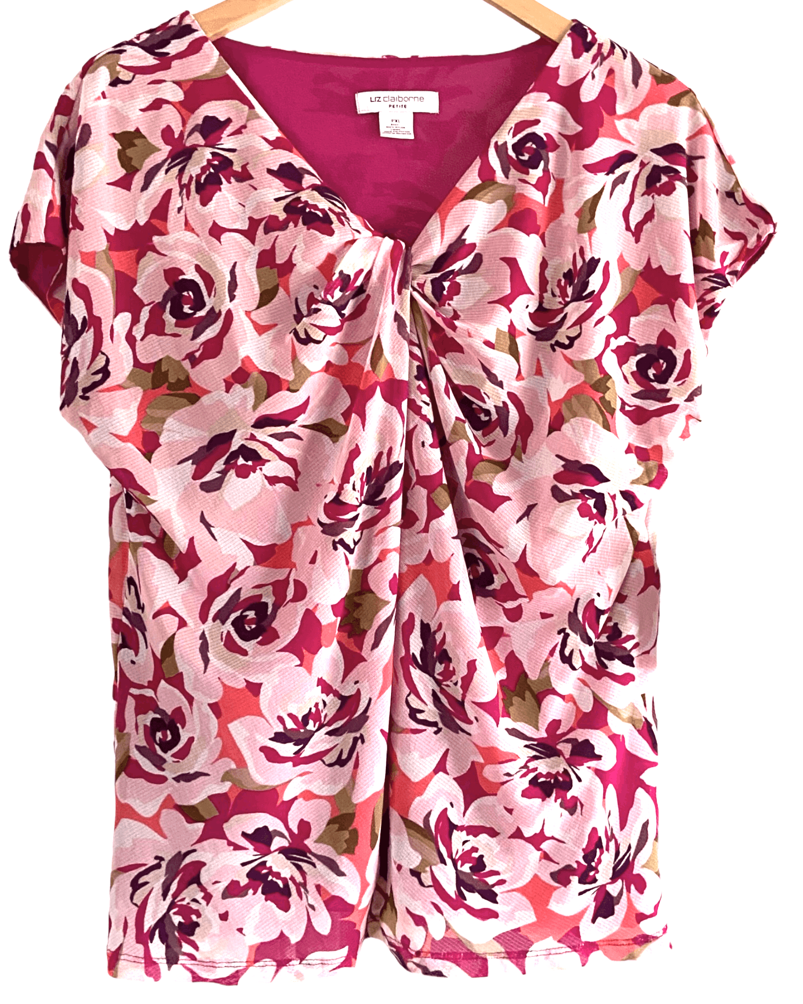 Dark Winter LIZ CLAYBORNE floral print twist front blouse top