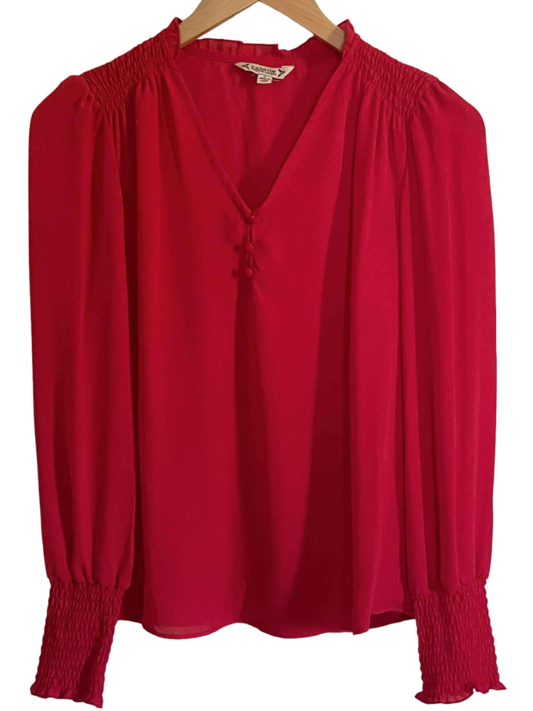 Dark Winter NANETTE LEPORE crimson ruby smocked blouse