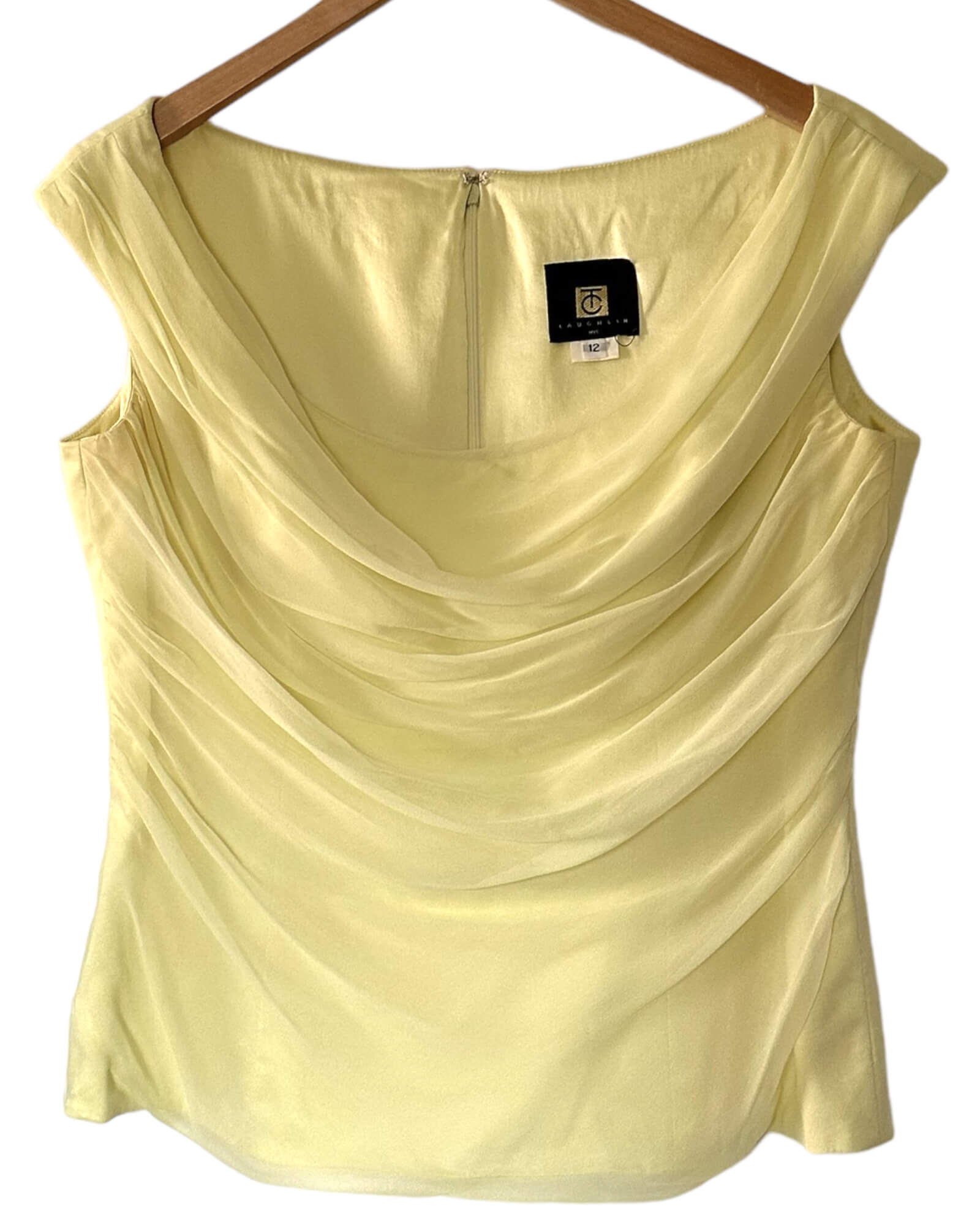 Light Spring LAUGHLIN NYC honeydew yellow sleeveless silk organza blouse