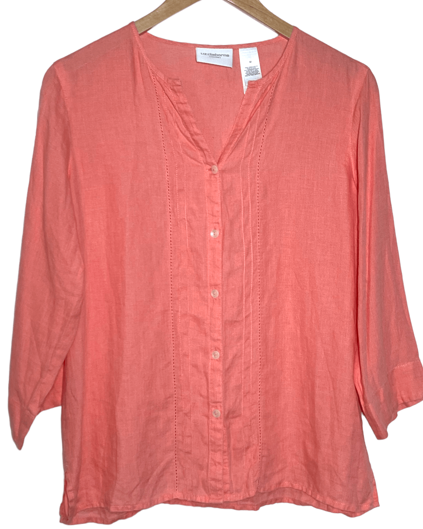 Light Spring LIZ CLAIBORNE pink linen button-up shirt