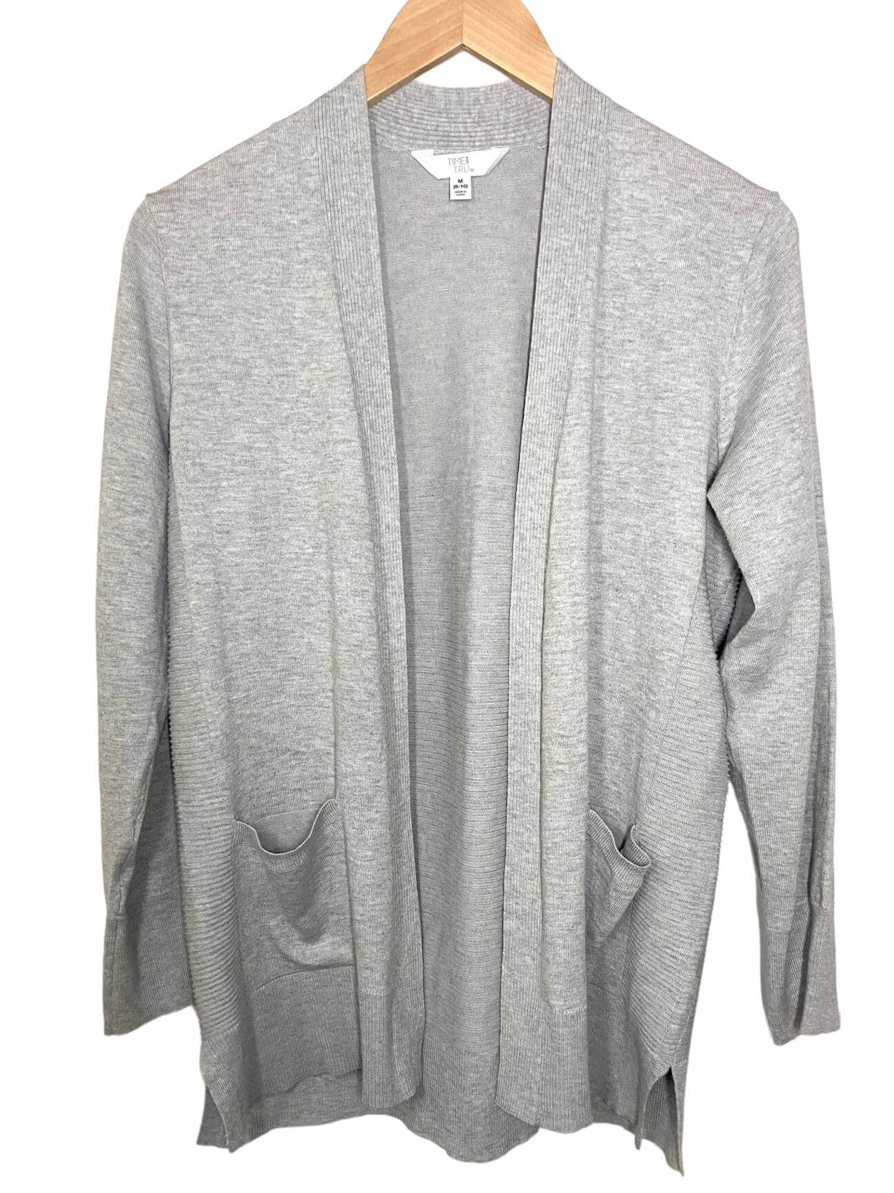 Light Summer TIME AND TRU gray open cardigan sweater