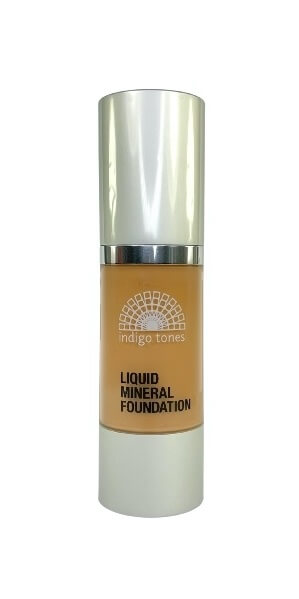 Indigo Tones Liquid Mineral Foundation Audrey for deep golden beige skin tones