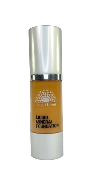 Indigo Tones Liquid Mineral Foundation Ali for deep, warm, beige skin tones