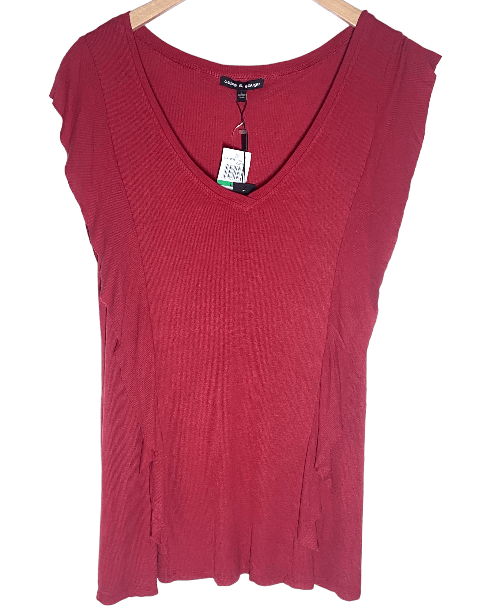 Soft Autumn CABLE & GAUGE ribbed ruffle top red