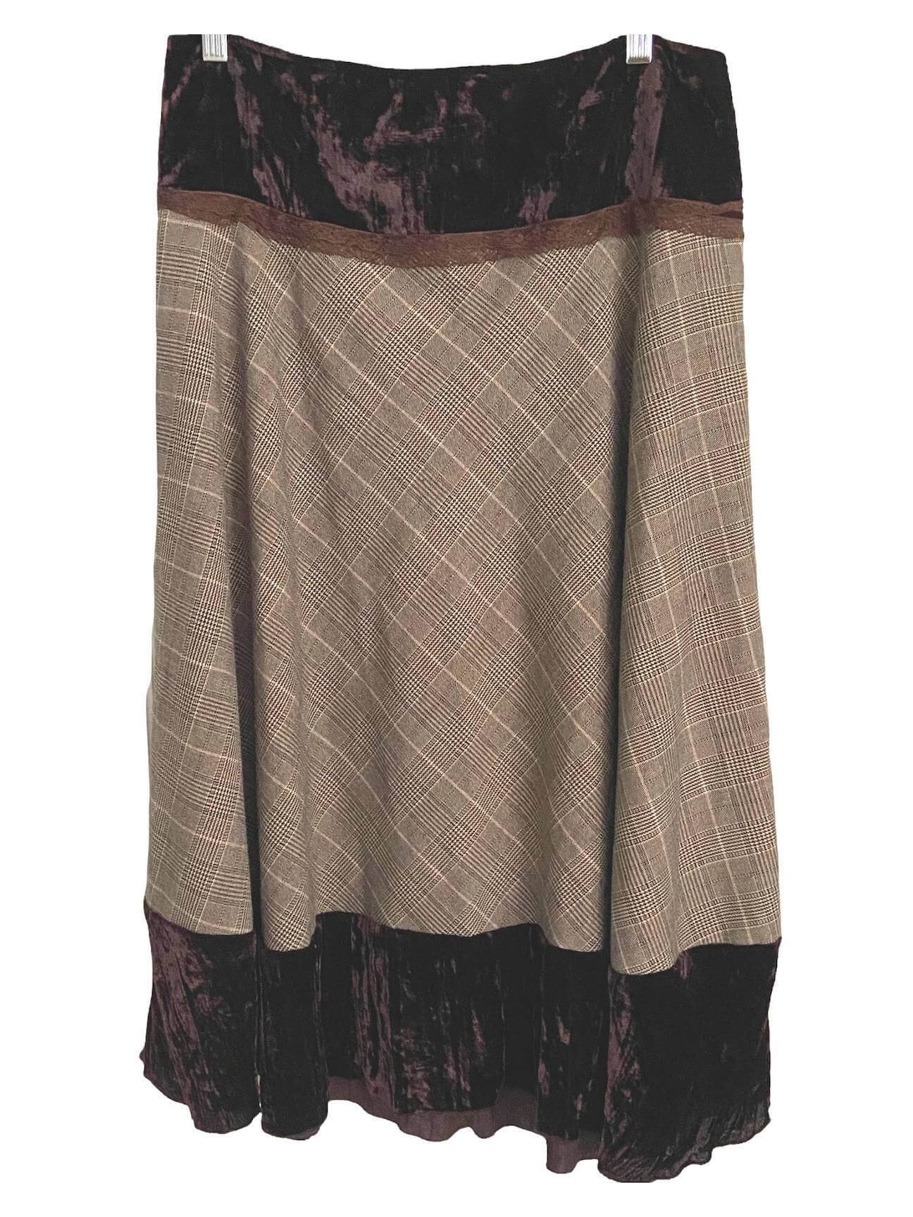 Soft Autumn Plaid Velvet and Lace Skirt