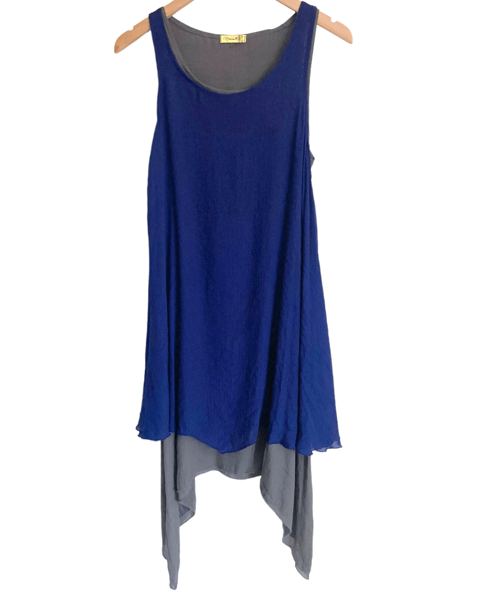 Soft Autumn NANAKO blue and gray asymmetric sleeveless Lagenlook  dress 