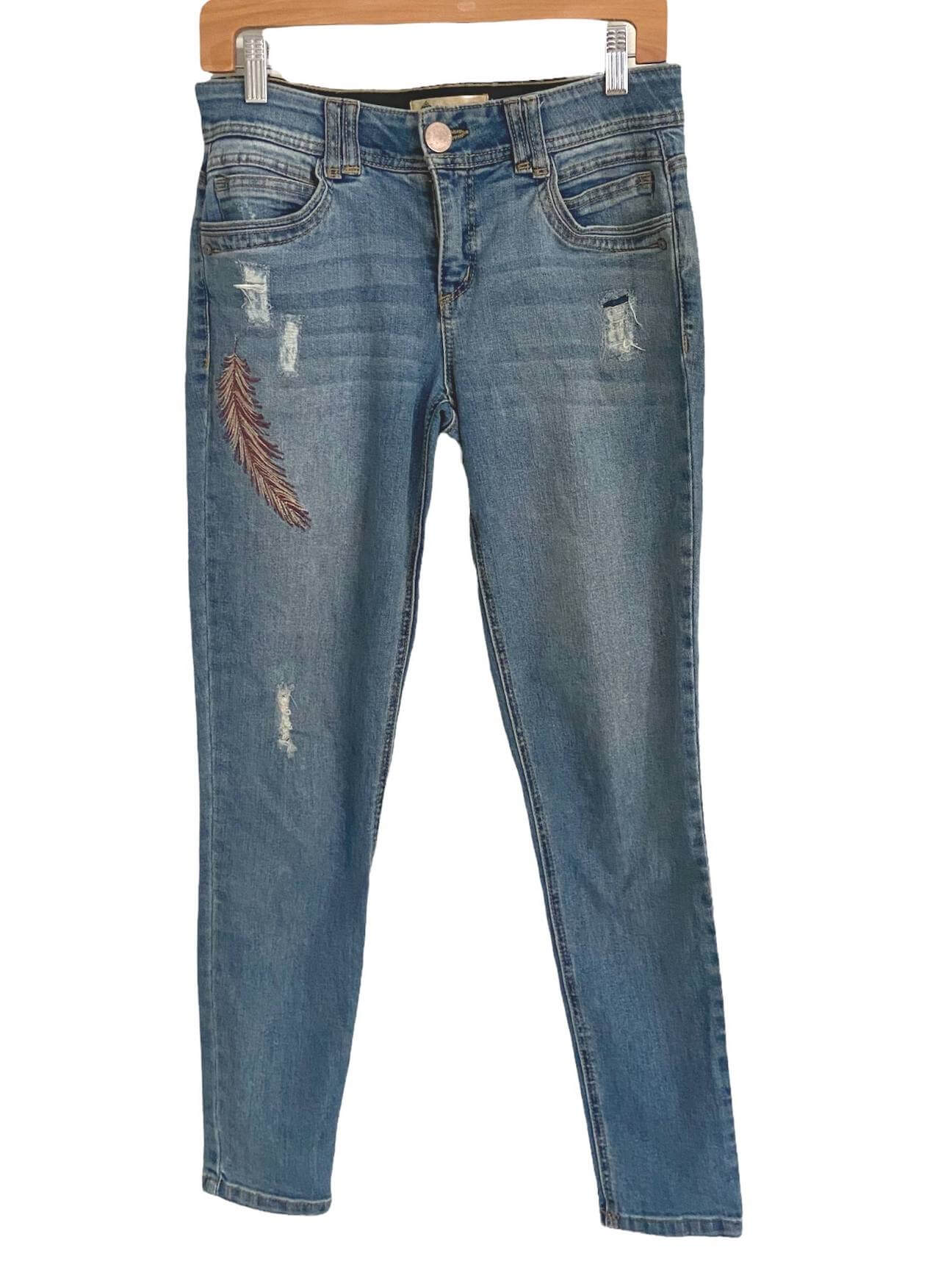 Warm Autumn DEMOCRACY embroidered feather jeans