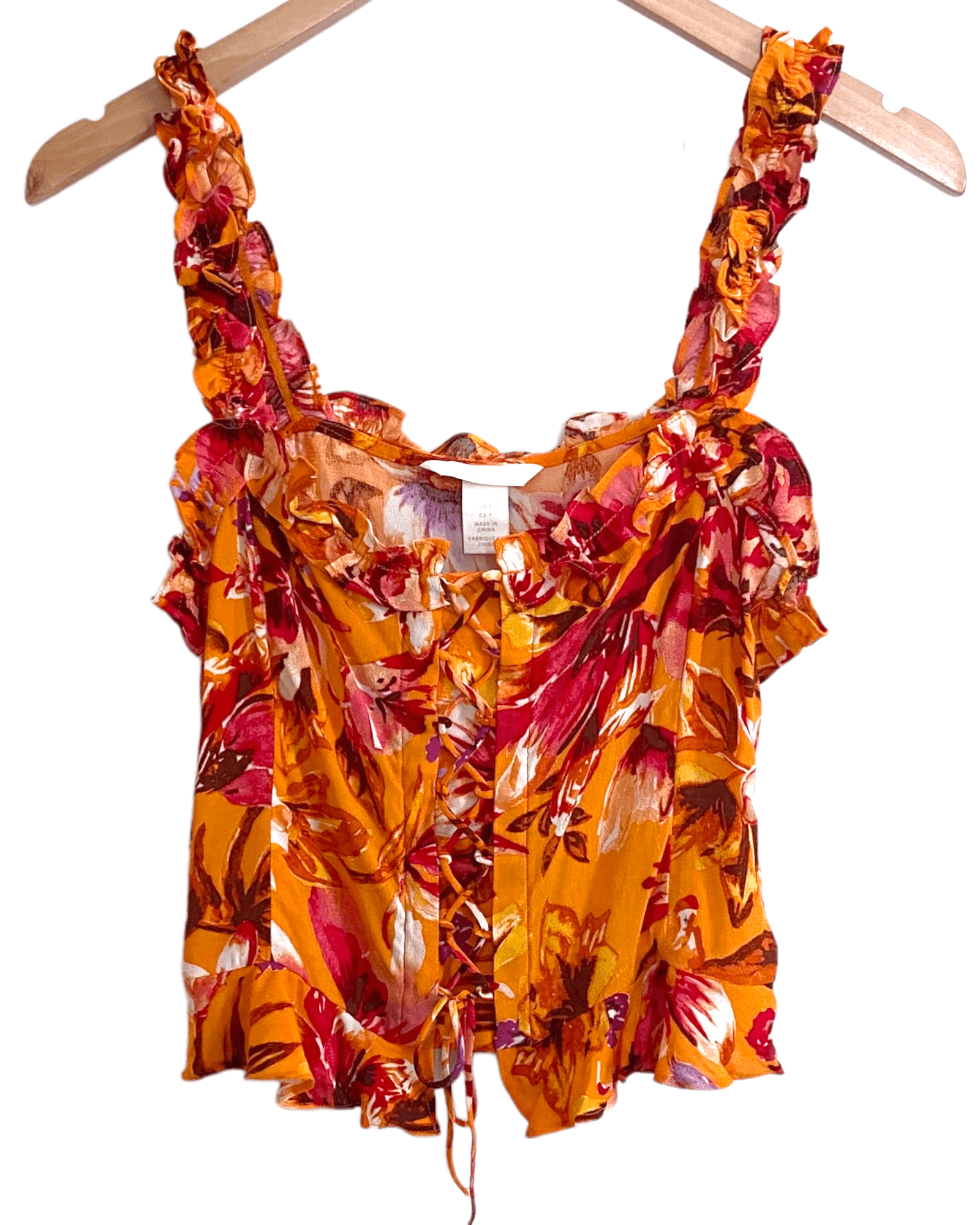 Warm Autumn H&M orange floral print ruffle top
