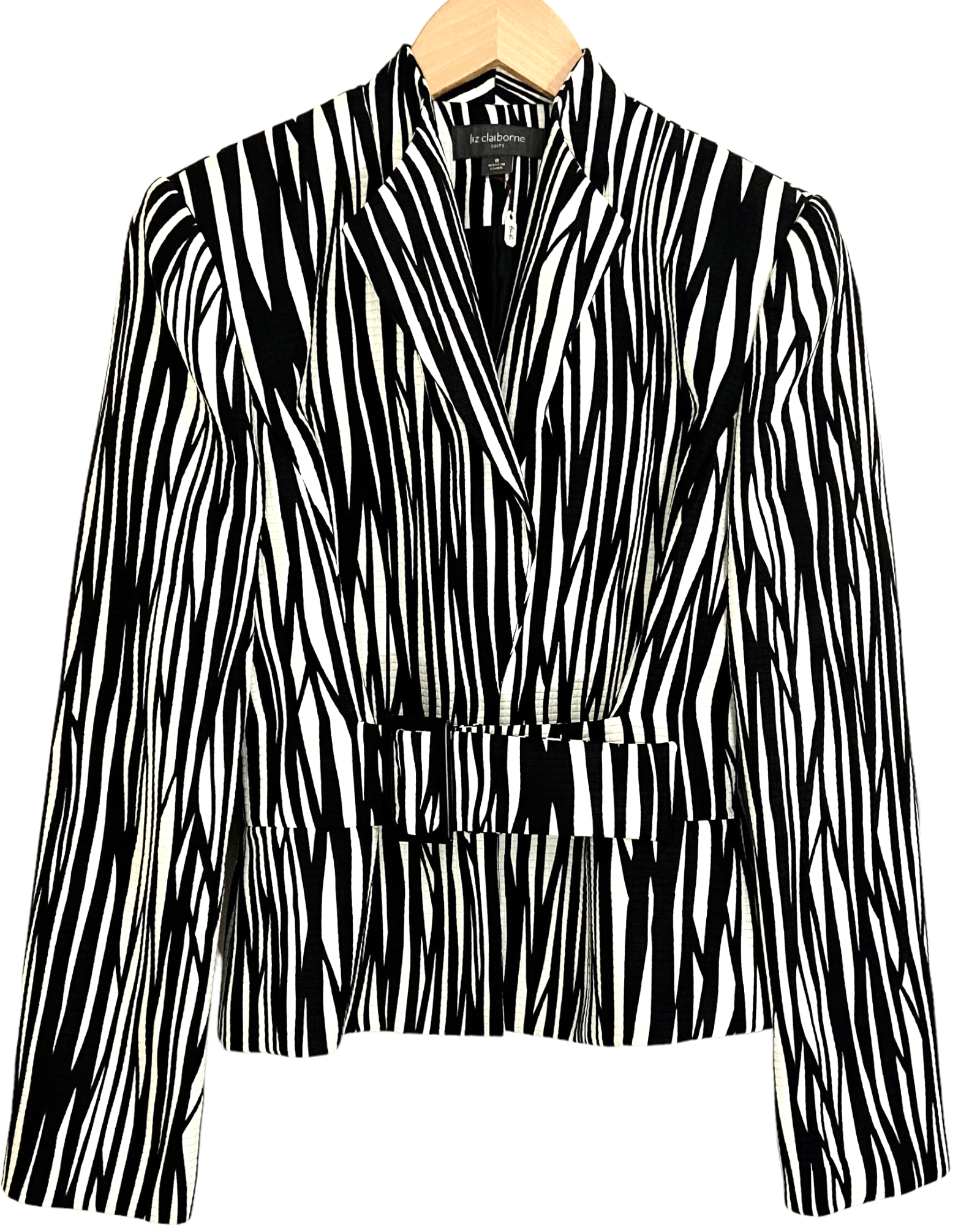 Bright Winter Black and white LIZ CLAIBORNE SUITS zebra print belted jacket