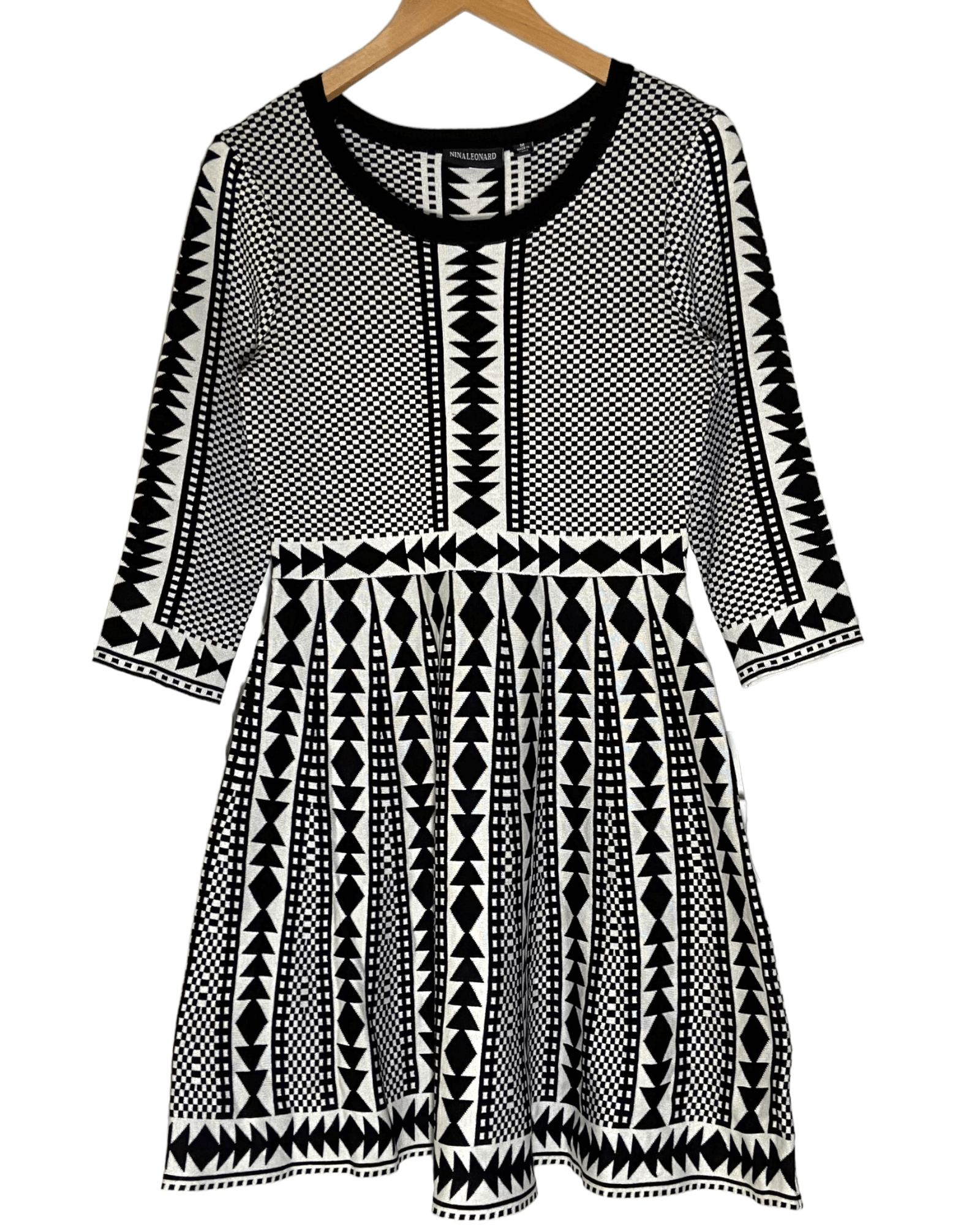 Winter NINA LEONARD geometric print sweater dress