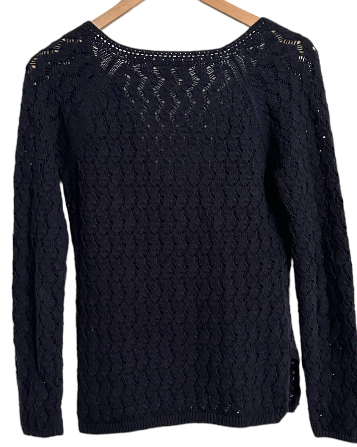 Dark Autumn LOFT midnight blue crochet knit sweater