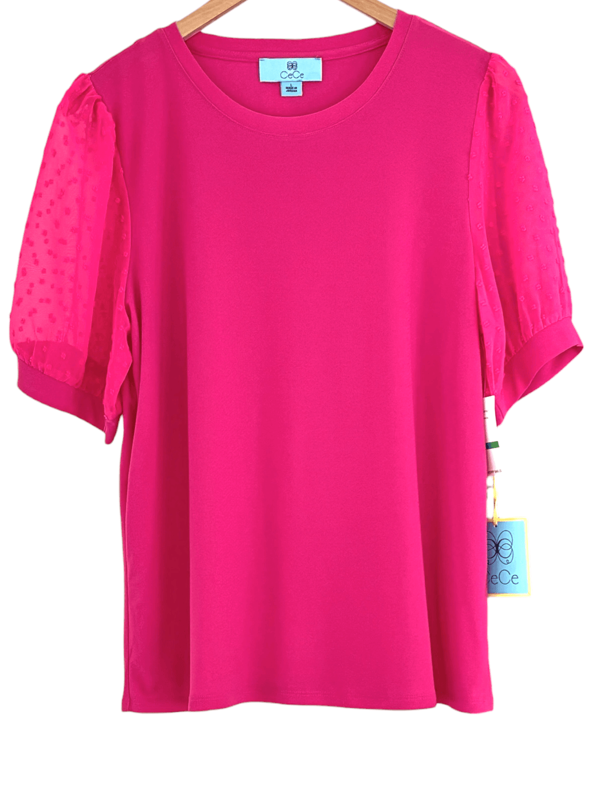 Bright Spring CECE passion flower pink dot sleeve top