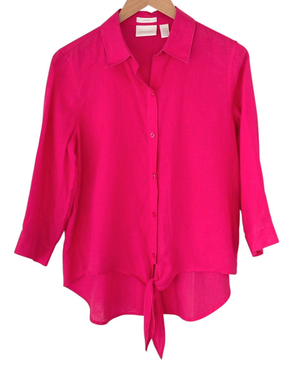 Bright Spring CHICO'S radish tie-front linen button-down shirt