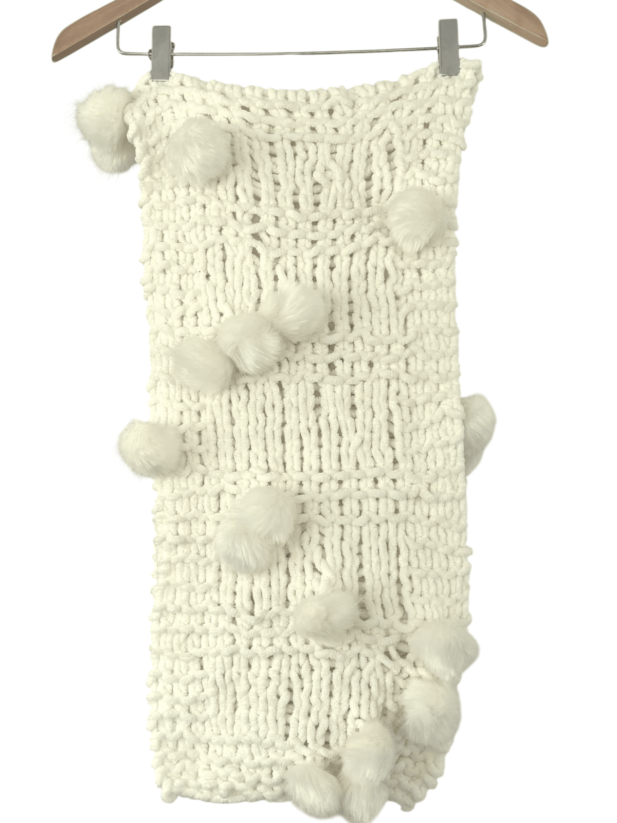Bright Spring ivory chunky knit pom  pom scarf