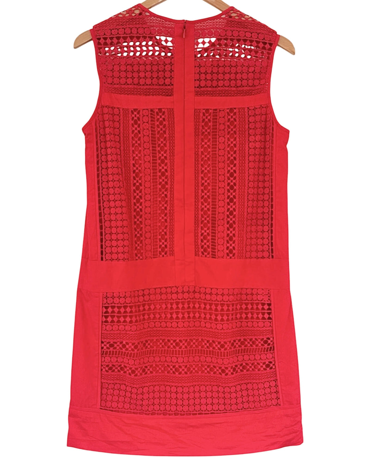 Bright Spring J.CREW radish red embroidered lace sleeveless shift dress