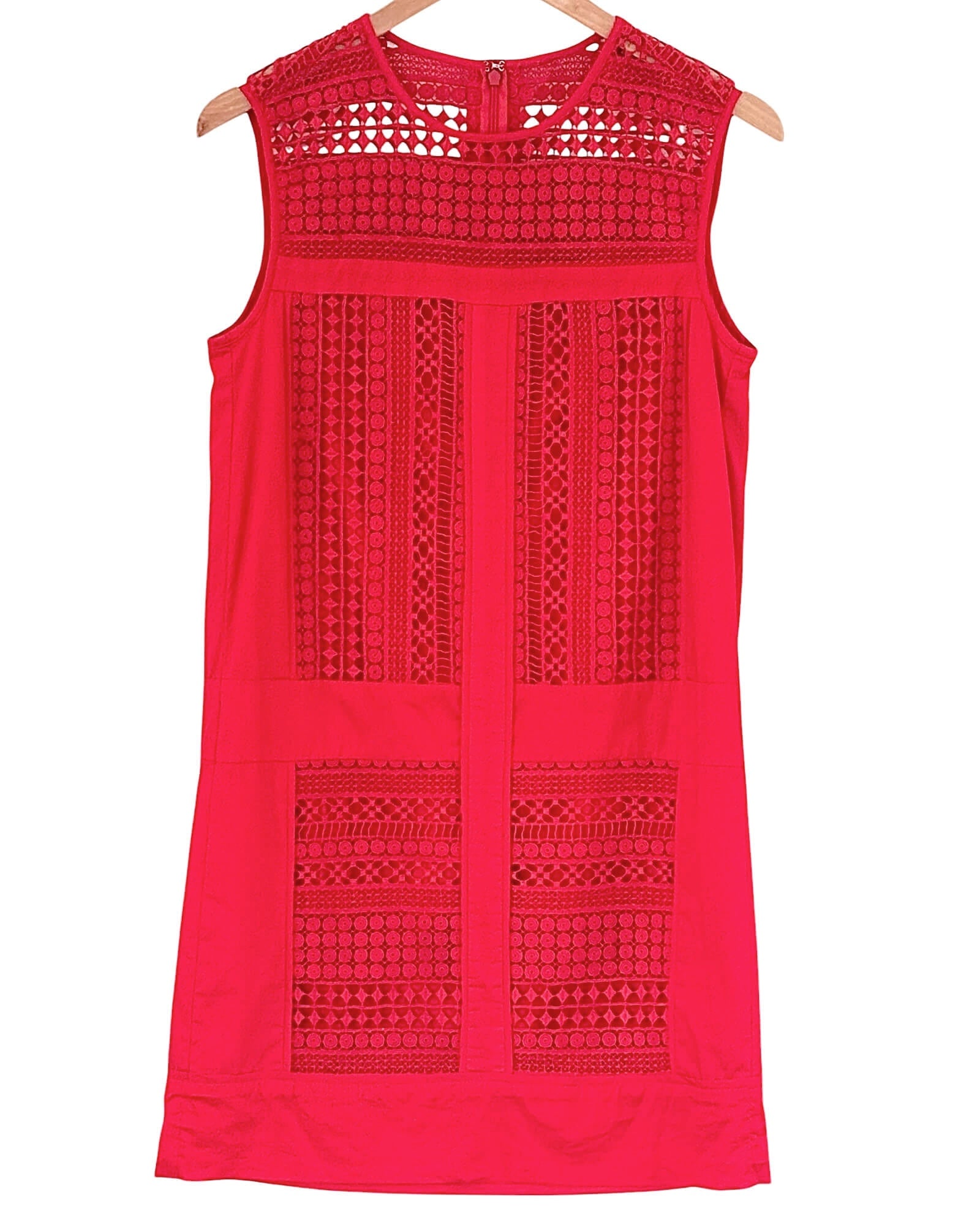 Bright Spring J.CREW radish red embroidered lace sleeveless shift dress