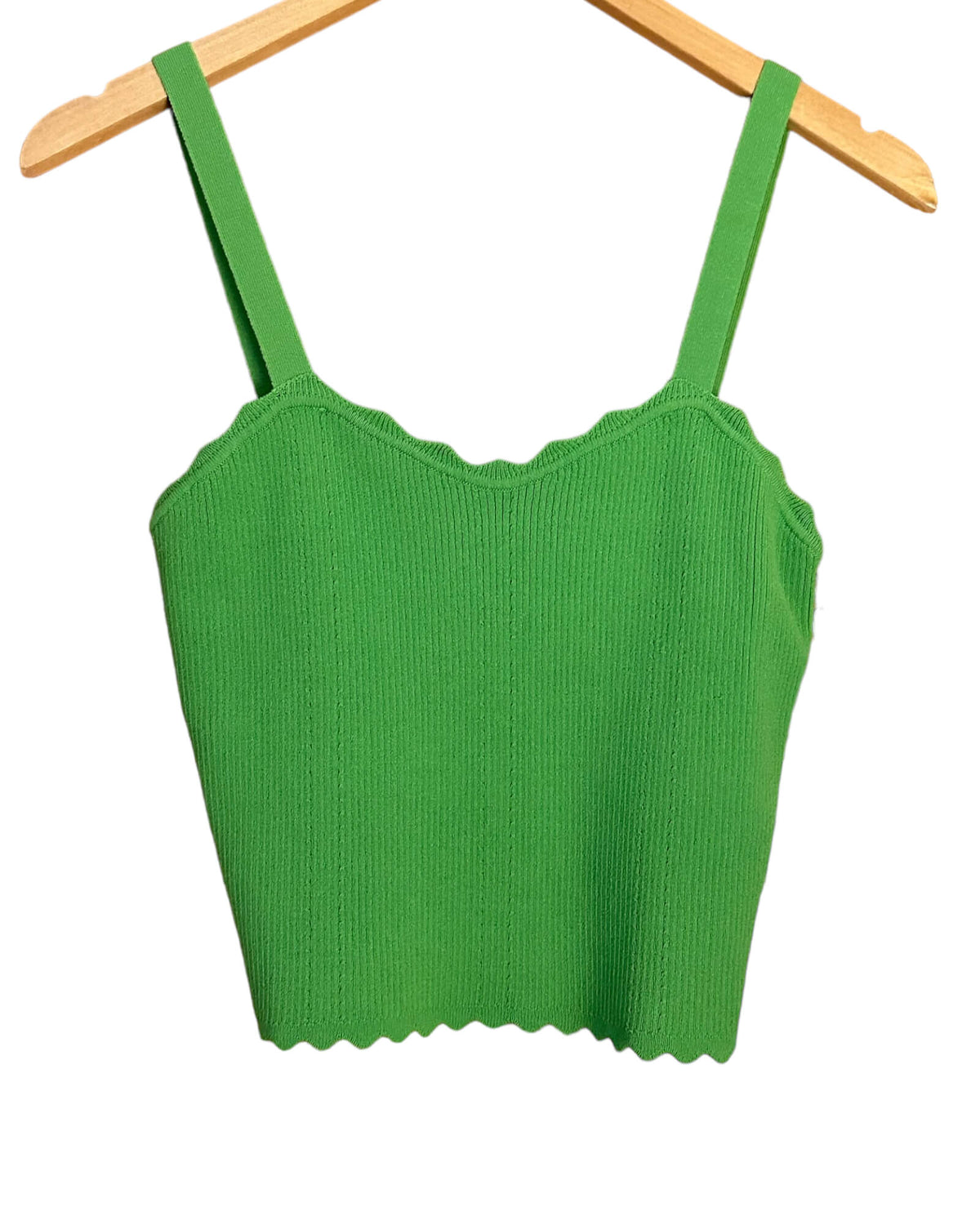 Bright Spring ORIGINALITY Lime Green scallop hem sweater knit crop top