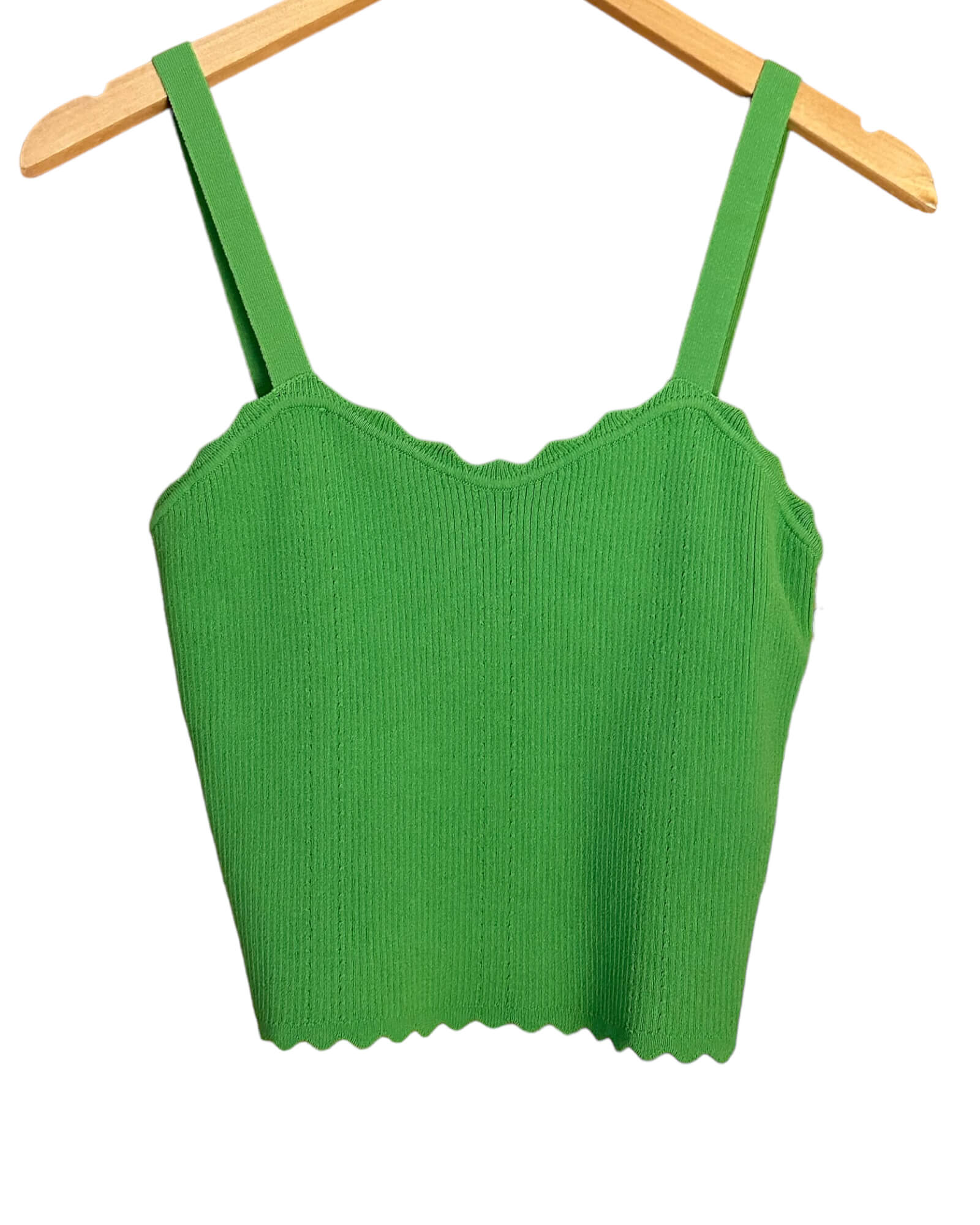 Bright Spring ORIGINALITY Lime Green scallop hem sweater knit crop top tank cami