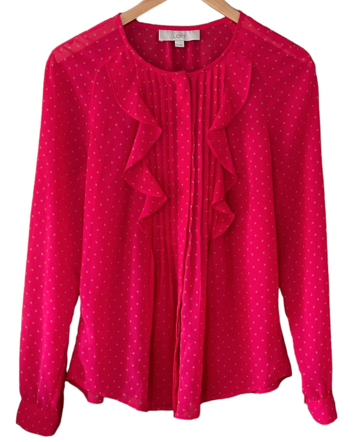 Bright Spring LOFT star print ruffle front blouse