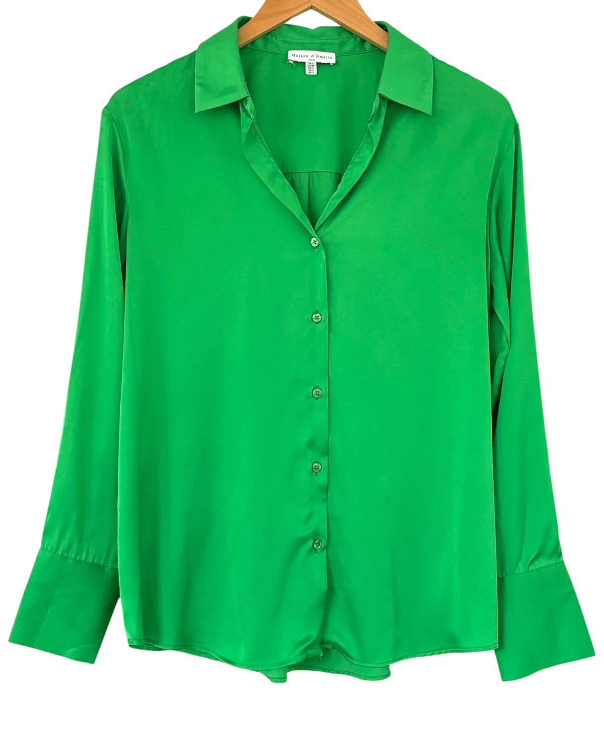 Bright Spring MAISON D'AMELIE PARIS parakeet green silky button up blouse
