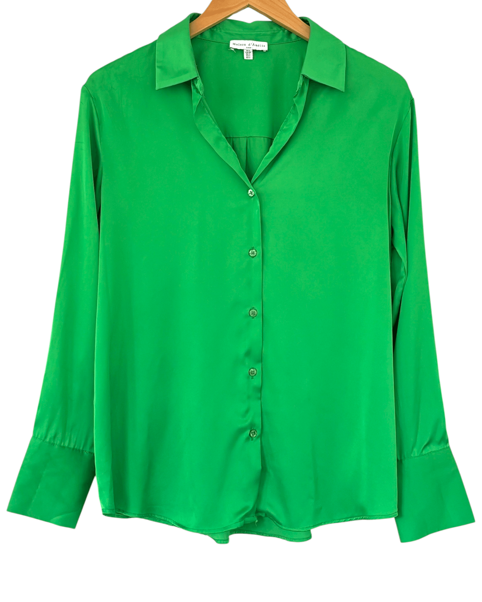 Bright Spring MAISON D'AMELIE PARIS parakeet green silky button up blouse
