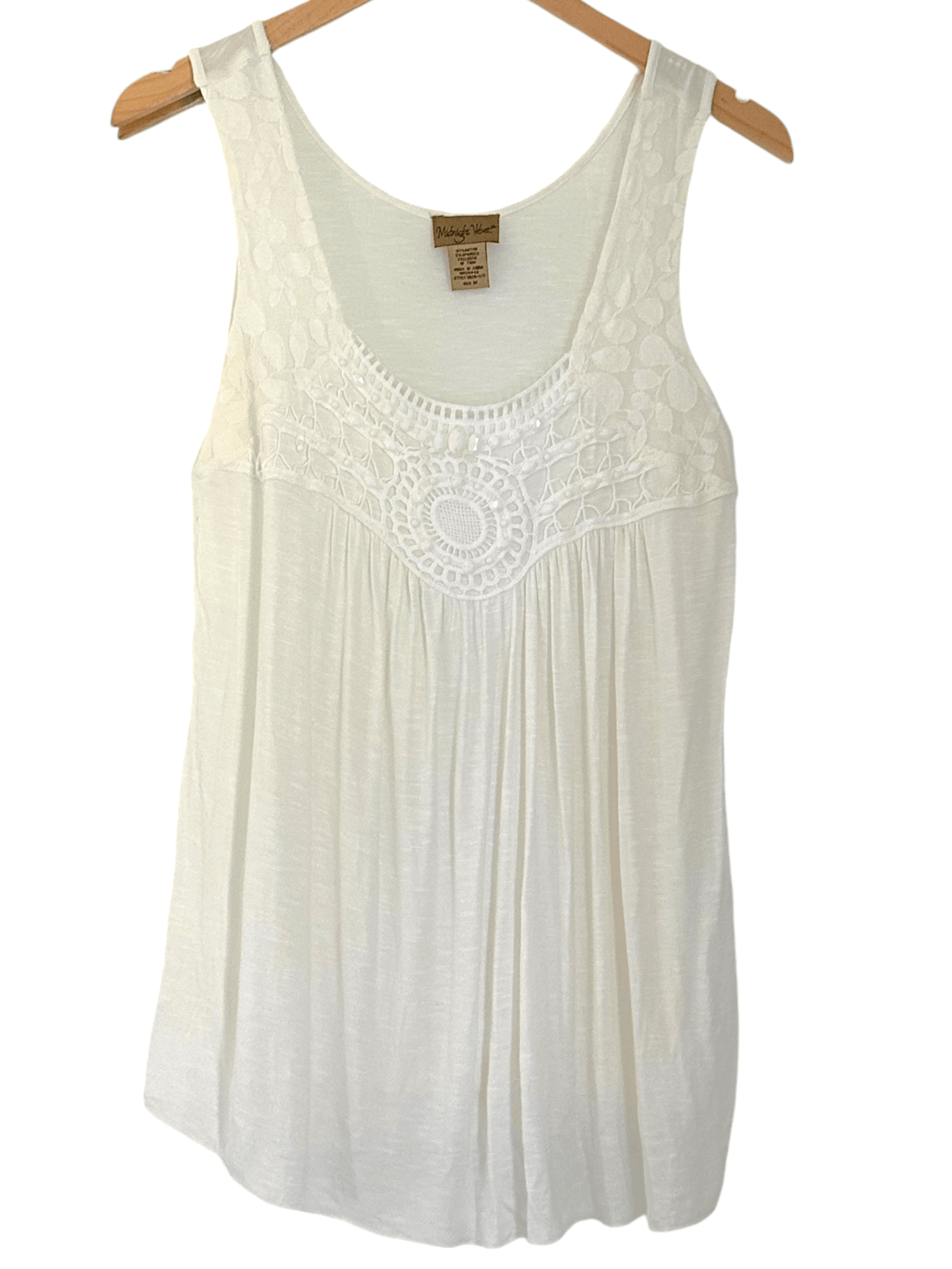 Bright Spring MIDNIGHT VELVET ivory beaded drape sleeveless top 